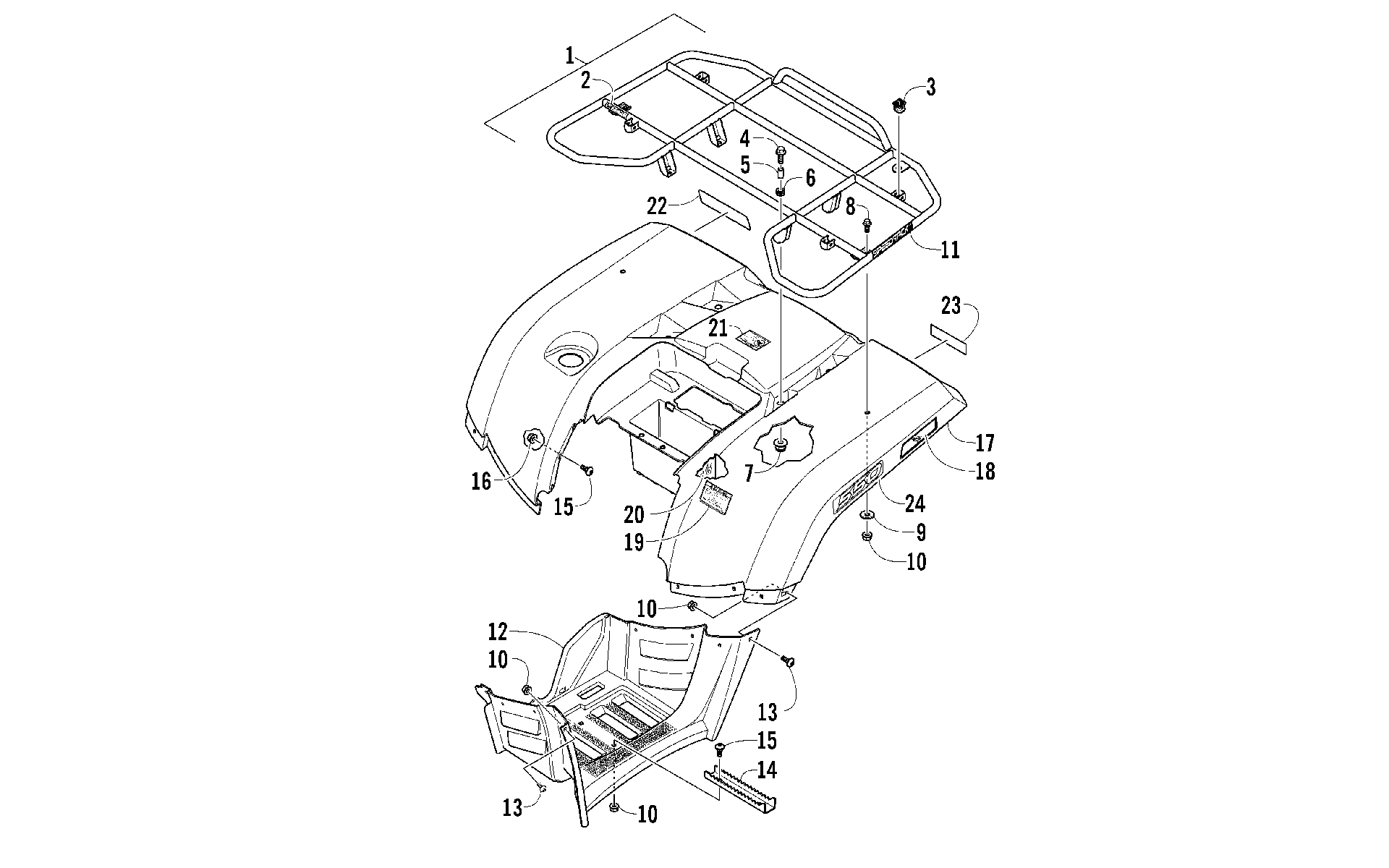 задний RACK, кузов PANEL, и FOOTWELL ASSEMBLIES [97345]