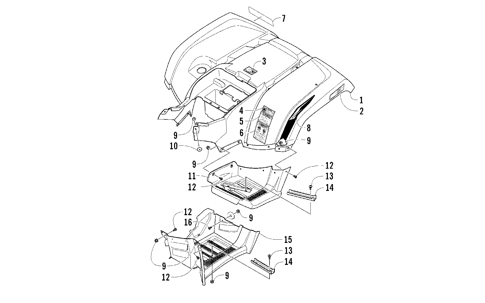 задний кузов панель и FOOTWELL ASSEMBLIES [97863]