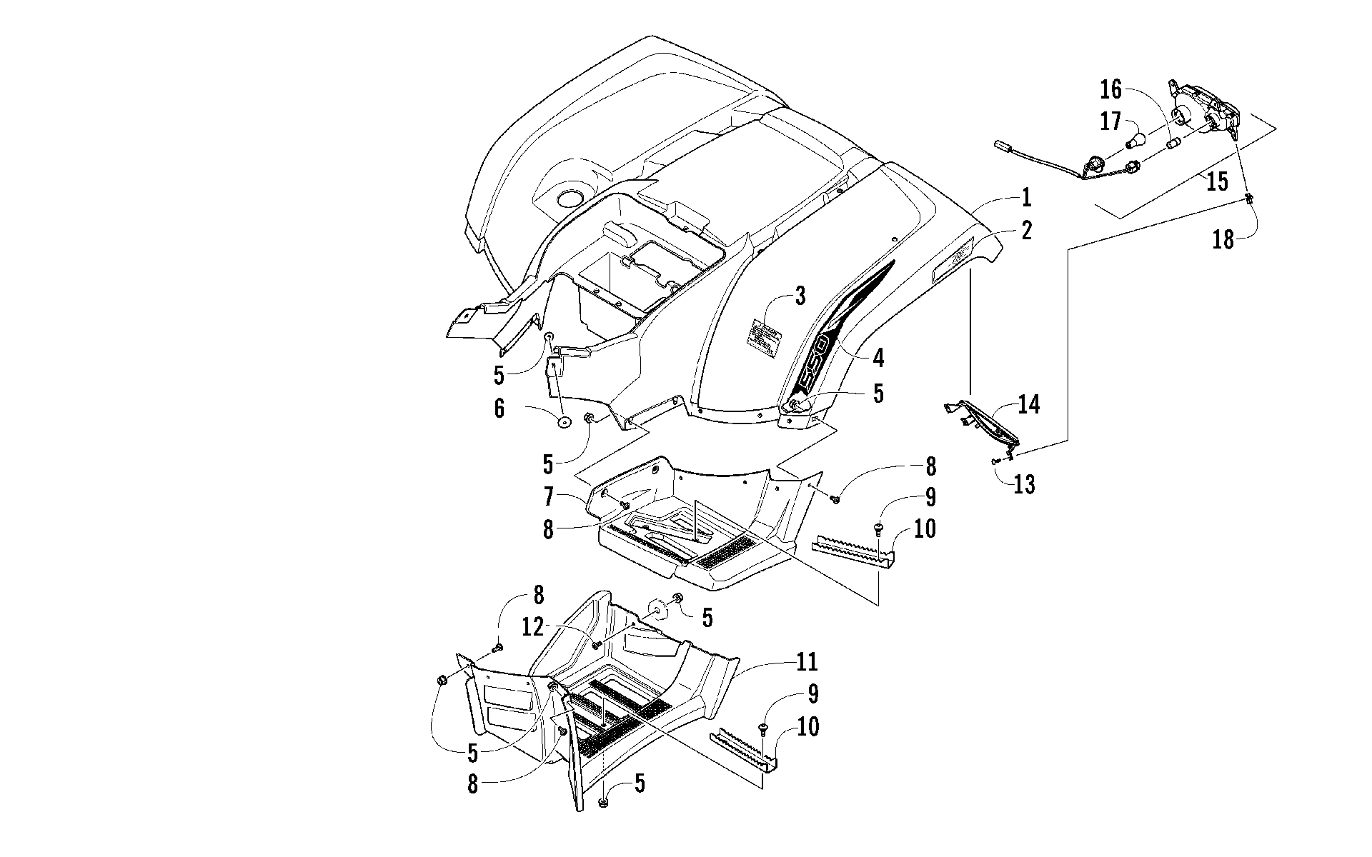 задний кузов PANEL, FOOTWELL, и TAILLIGHT ASSEMBLIES [97391]