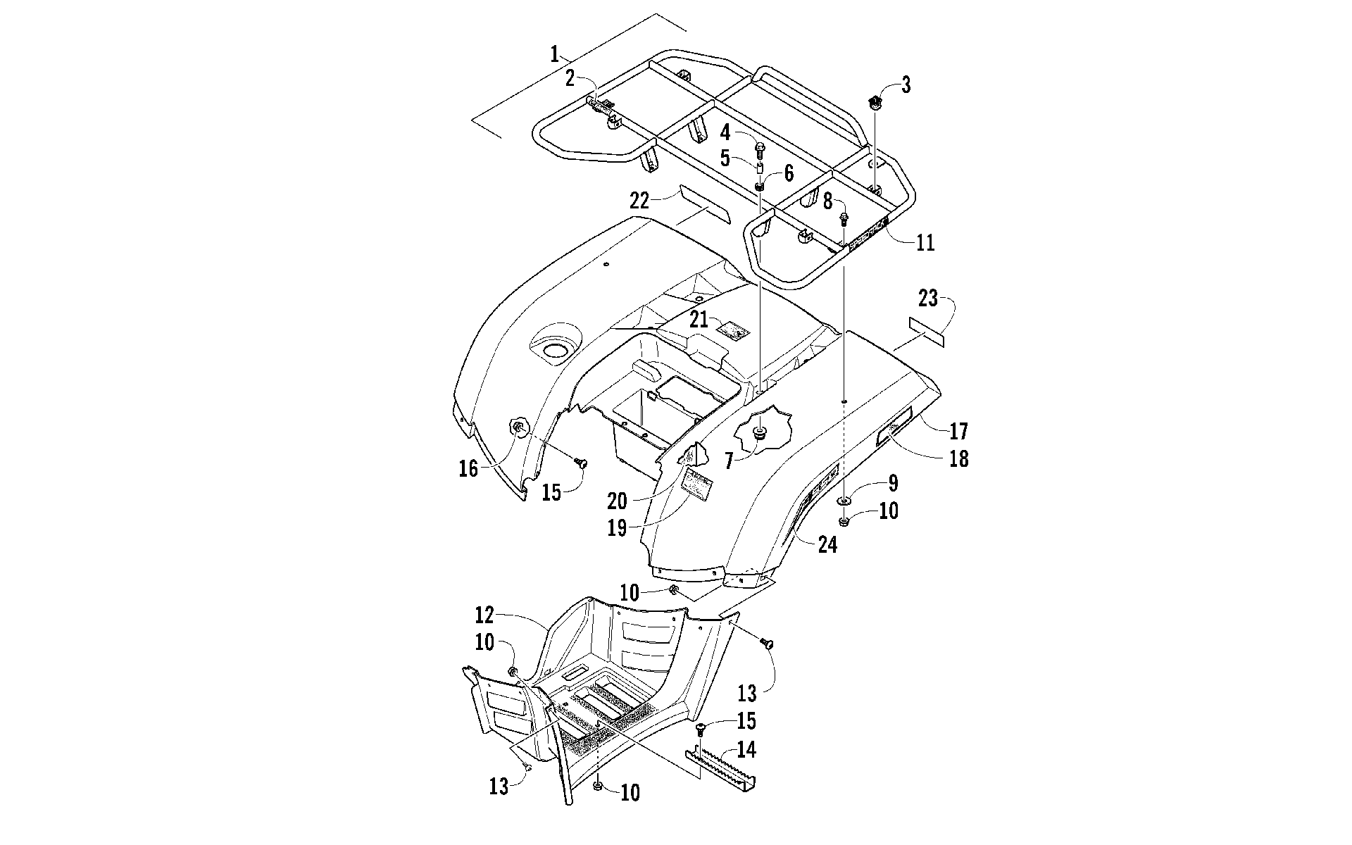 задний RACK, кузов PANEL, и FOOTWELL ASSEMBLIES [97341]