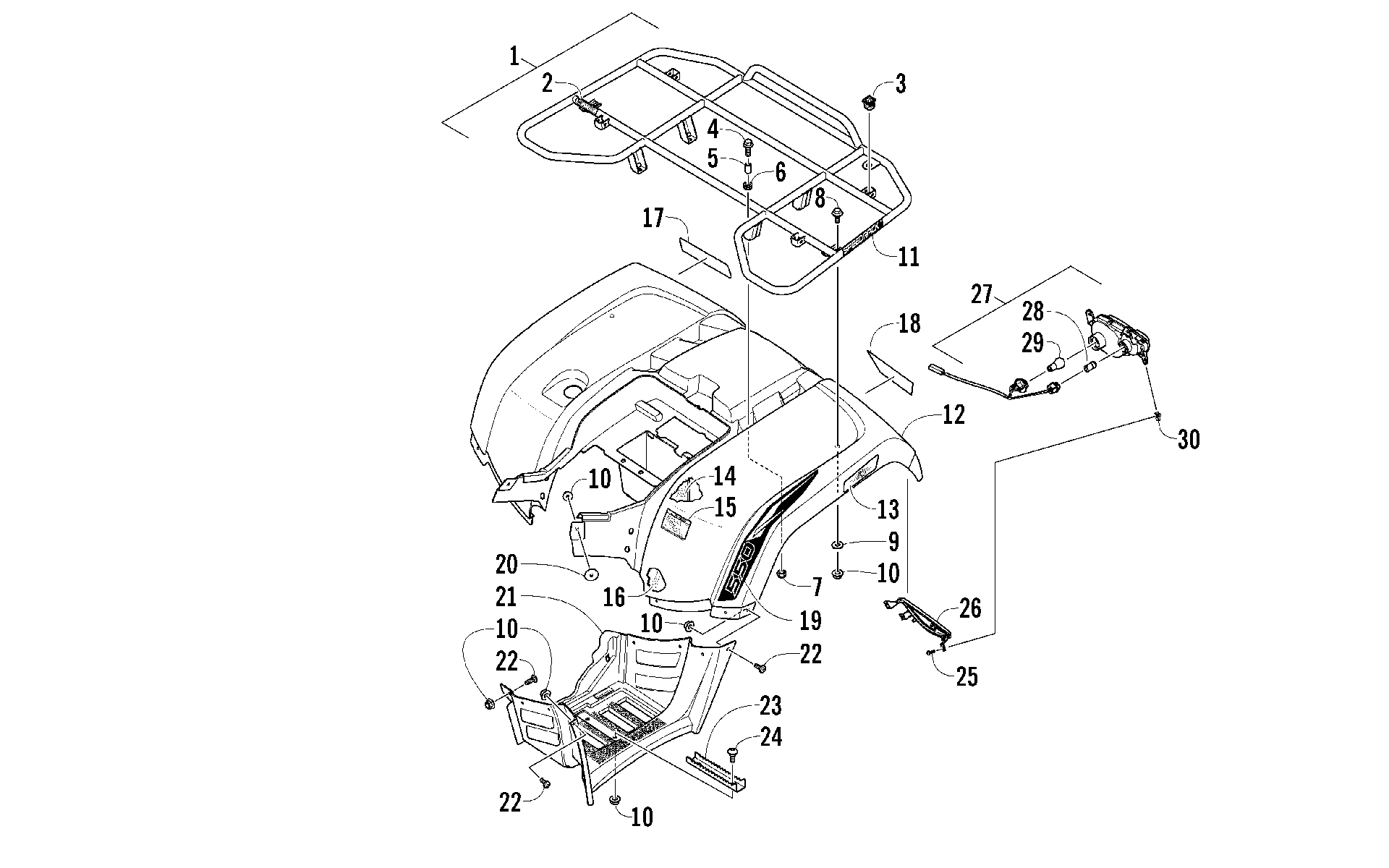 задний RACK, кузов PANEL, и FOOTWELL ASSEMBLIES [97353]