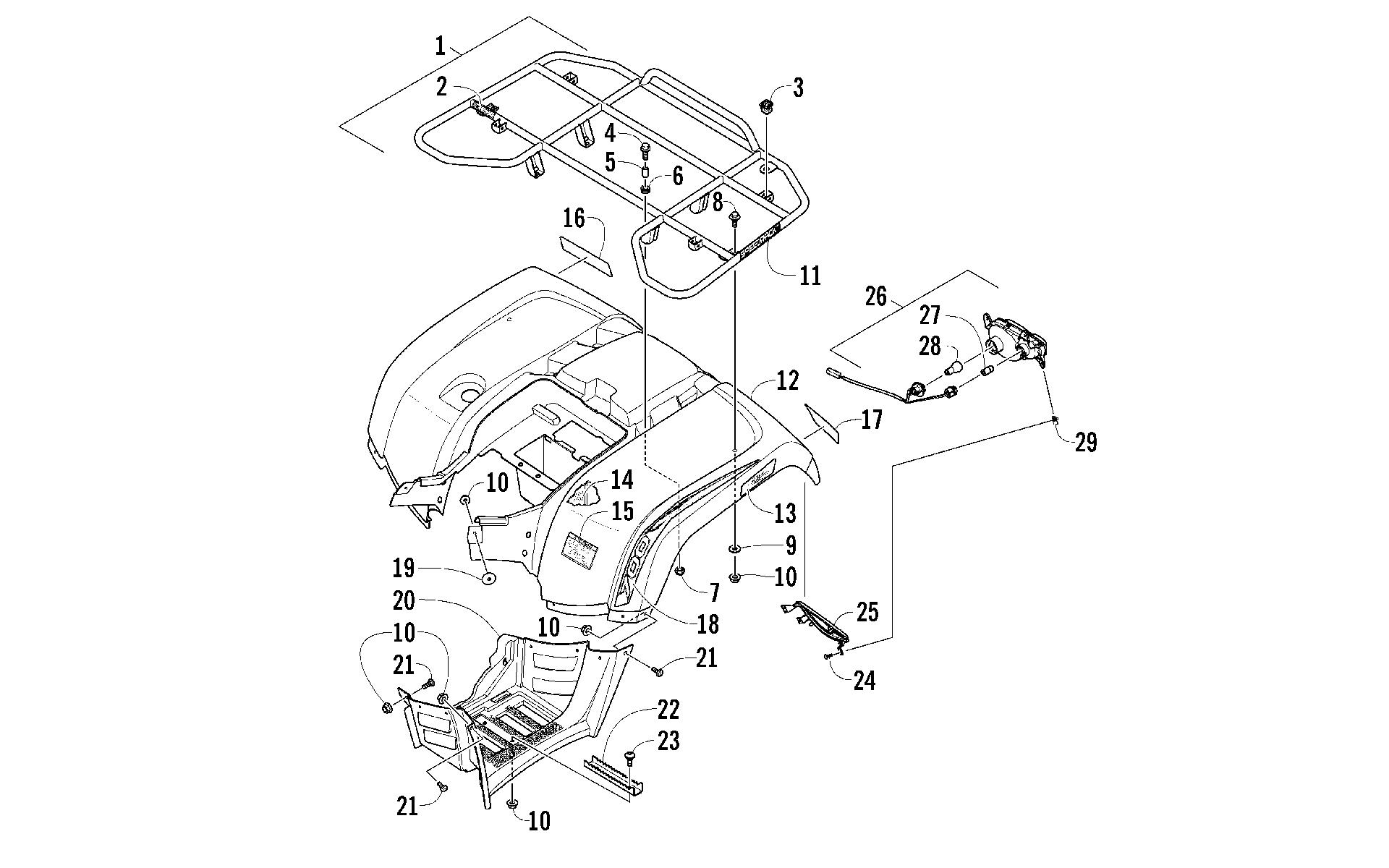 задний RACK, кузов PANEL, и FOOTWELL ASSEMBLIES [97014]