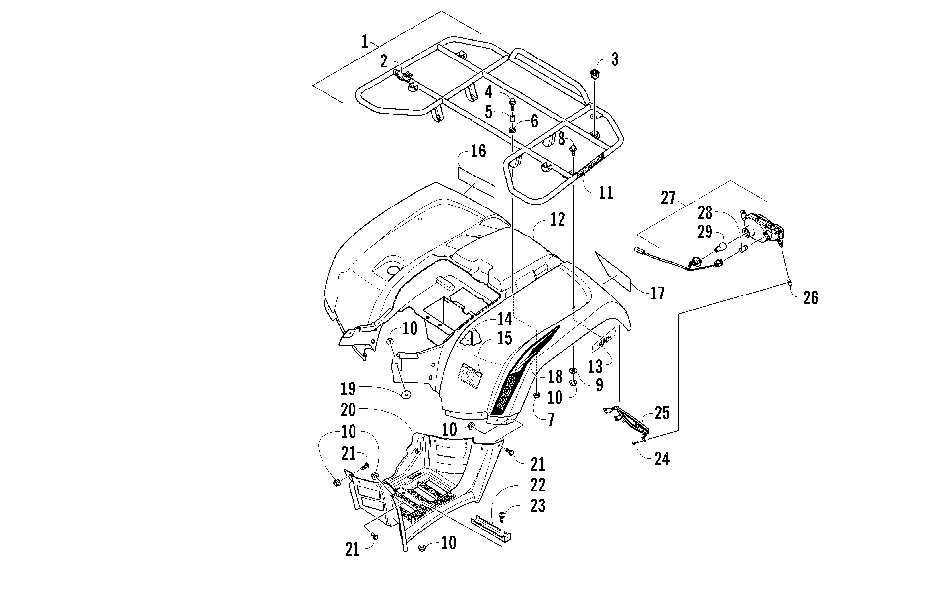 задний RACK, кузов PANEL, и FOOTWELL ASSEMBLIES [96958]