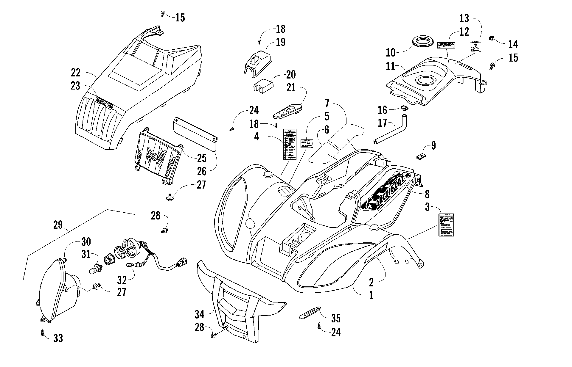 Передняя часть BODY PANEL AND HEADLIGHT ASSEMBLIES [96334]