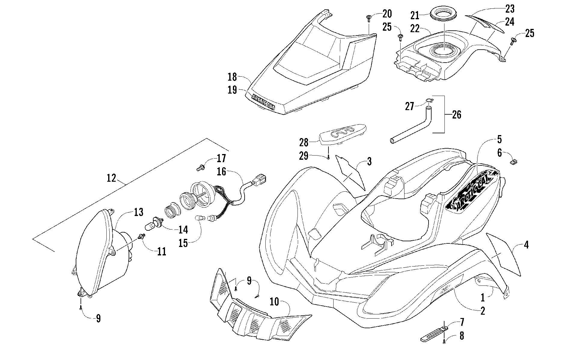Передняя часть BODY AND HEADLIGHT ASSEMBLY [96343]