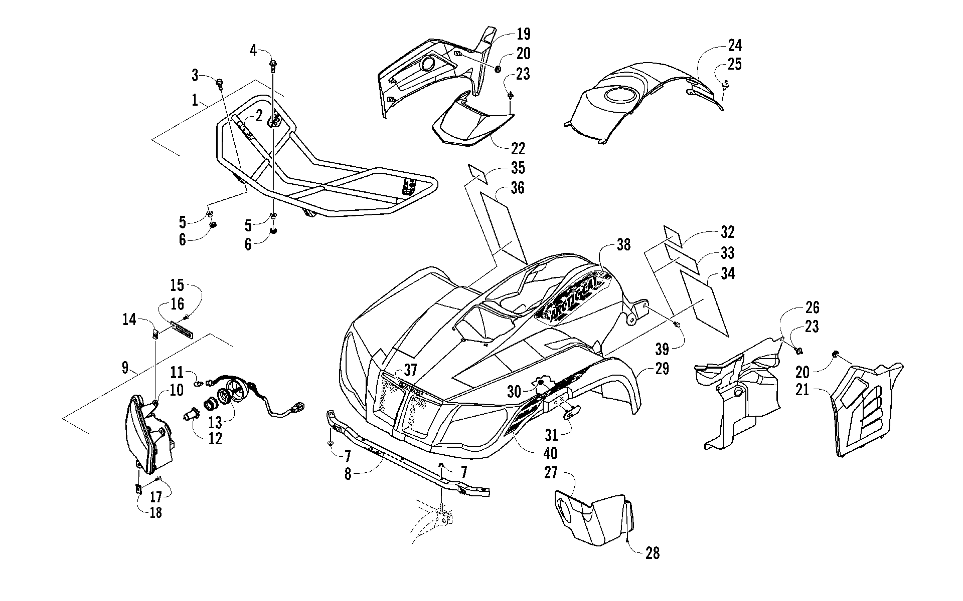 Передняя часть BODY, RACK, AND HEADLIGHT ASSEMBLY [96317]