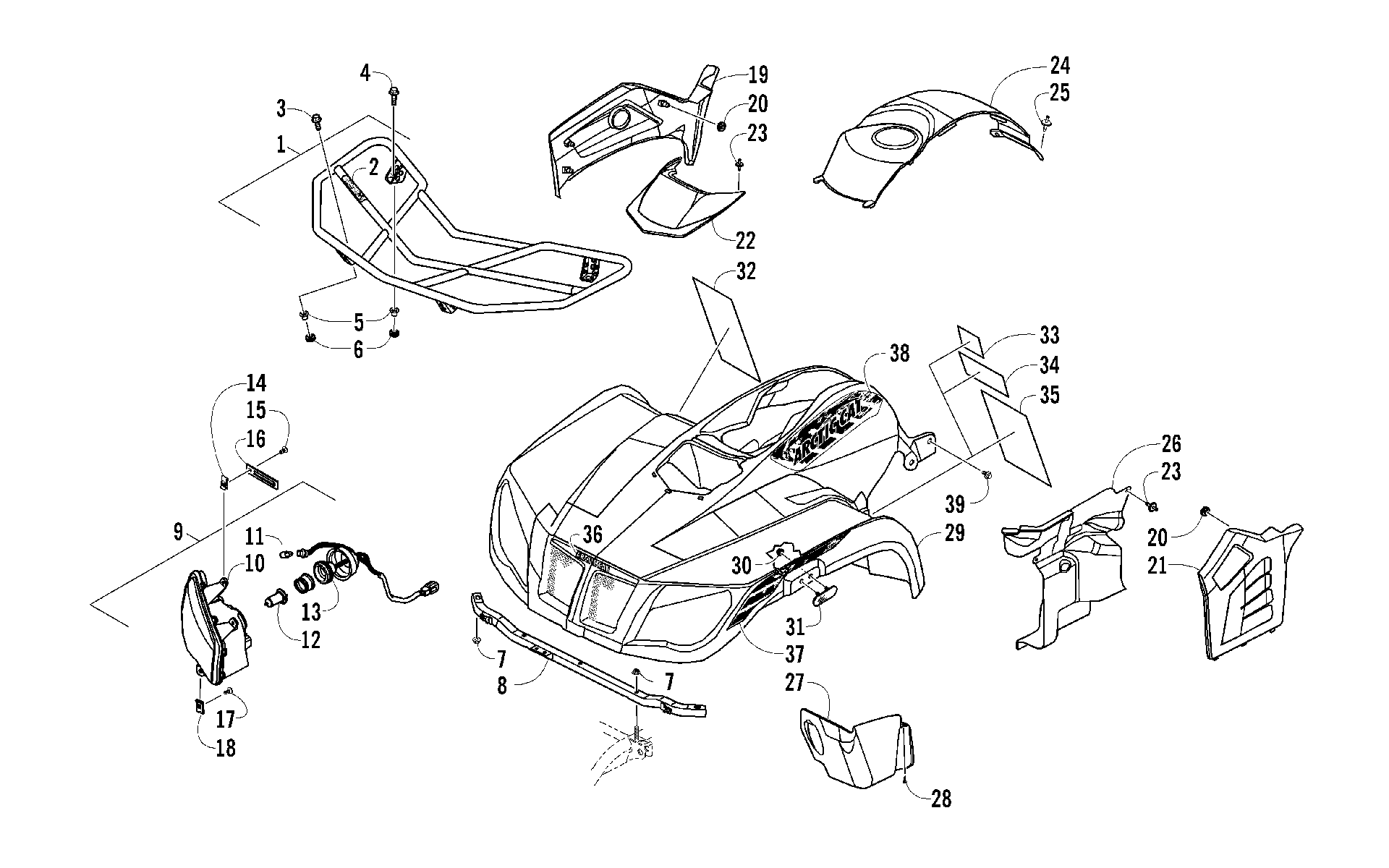 Передняя часть RACK, BODY PANEL, AND HEADLIGHT ASSEMBLIES [96326]