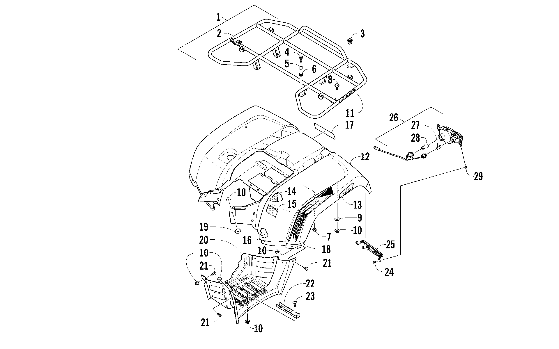 задний RACK, кузов PANEL, и FOOTWELL ASSEMBLIES [95910]