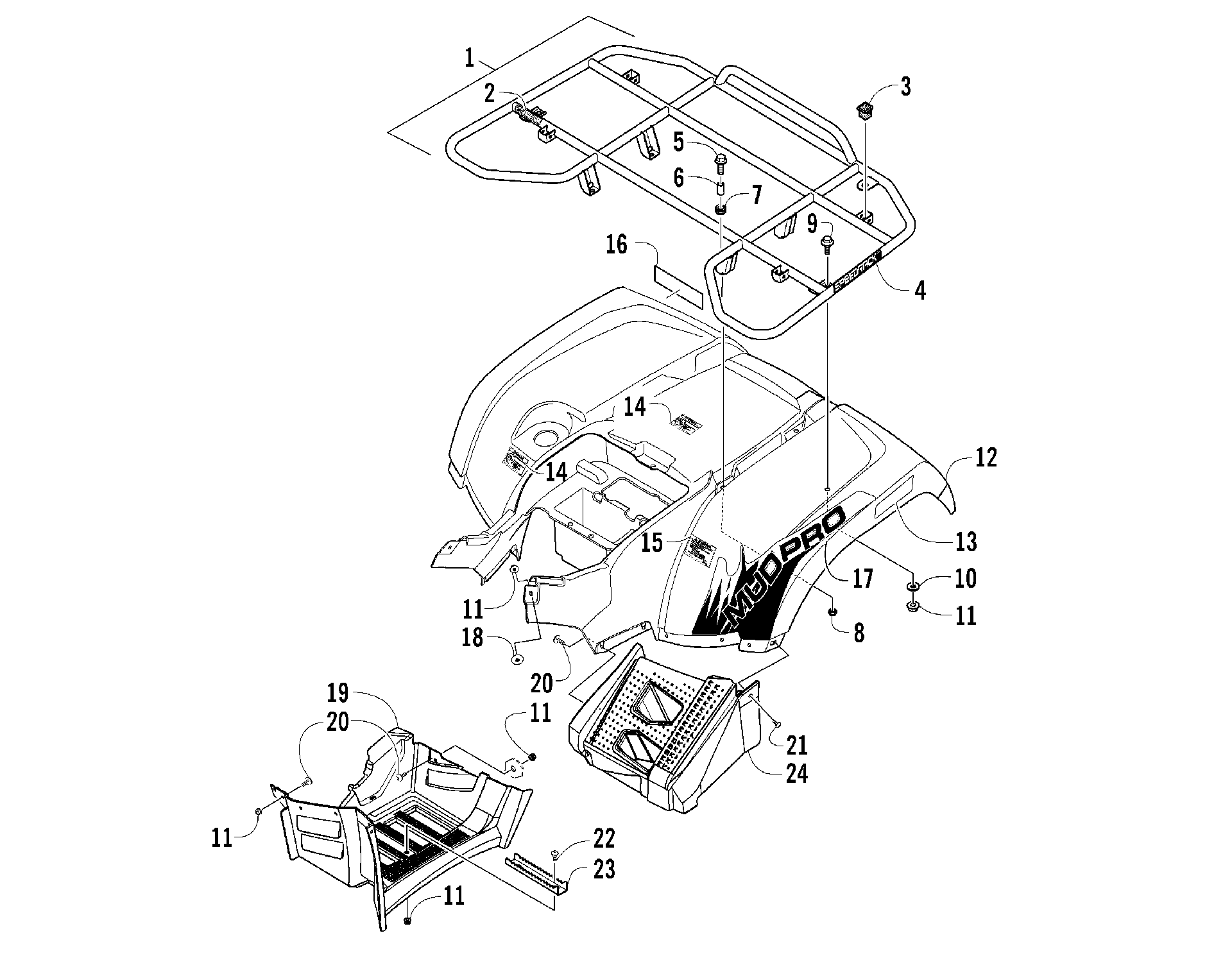 задний RACK, кузов PANEL, и FOOTWELL ASSEMBLIES [95768]