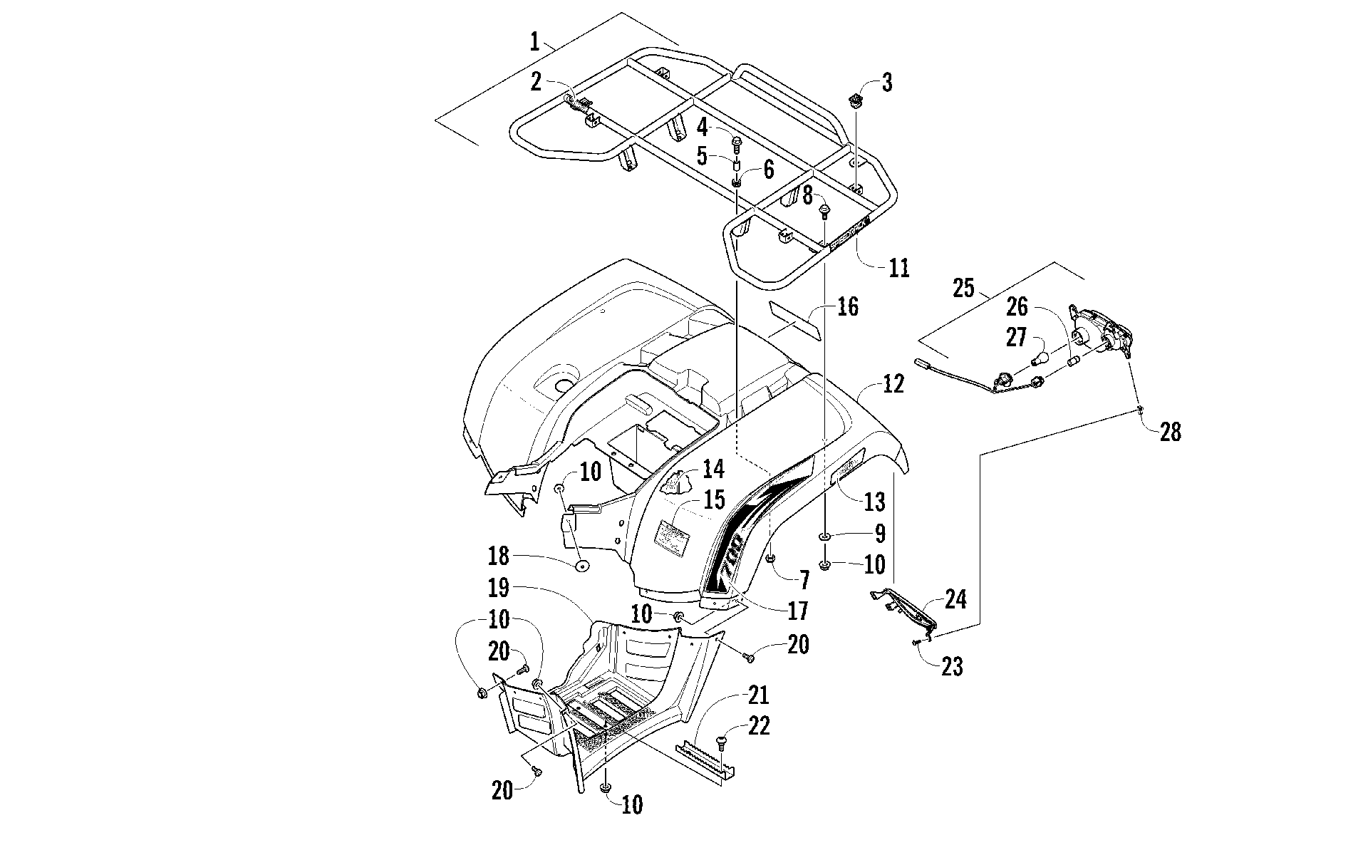 задний RACK, кузов PANEL, и FOOTWELL ASSEMBLIES [95920]