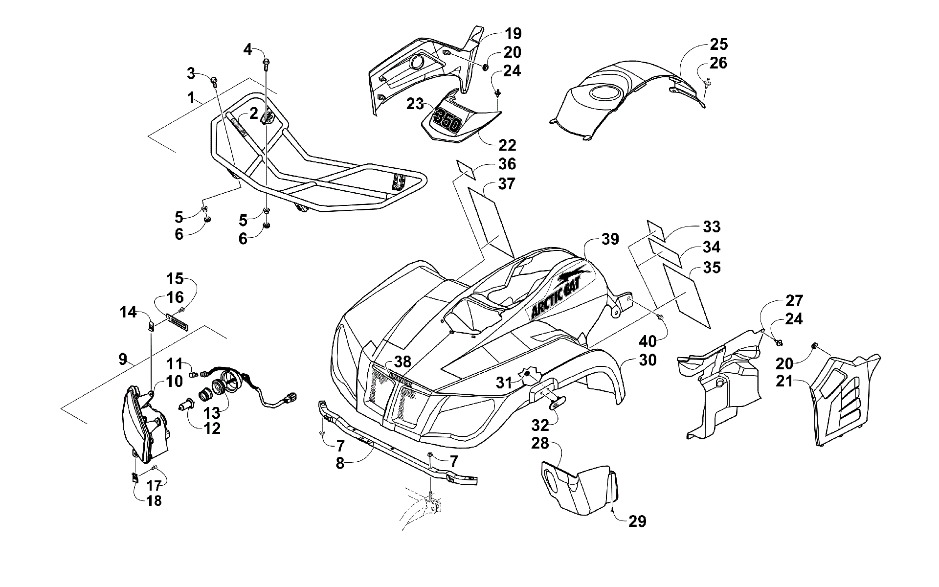 Передняя часть BODY, RACK, AND HEADLIGHT ASSEMBLY [94337]