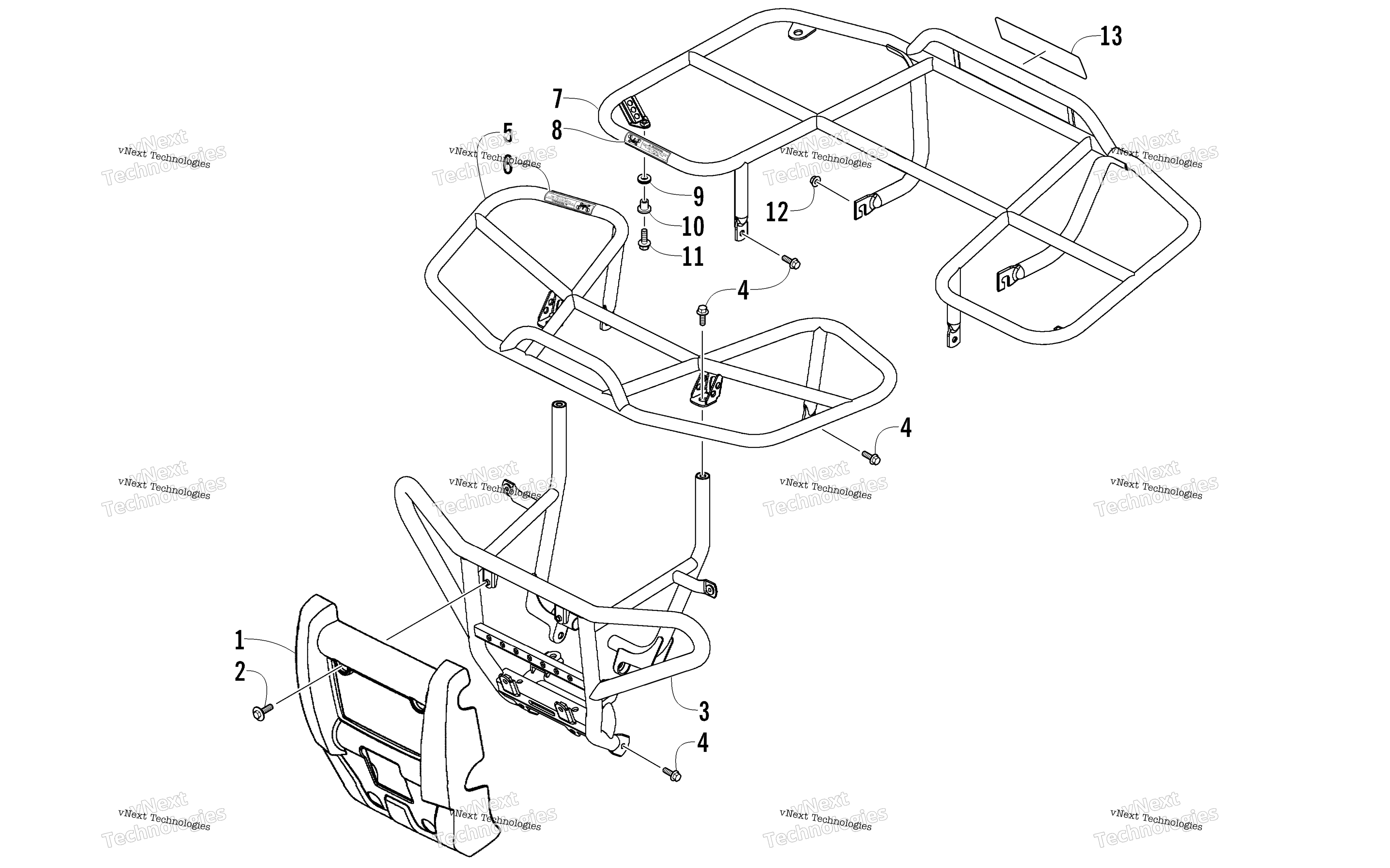 Передняя часть BUMPER, FRONT RACK, AND REAR RACK ASSEMBLY
