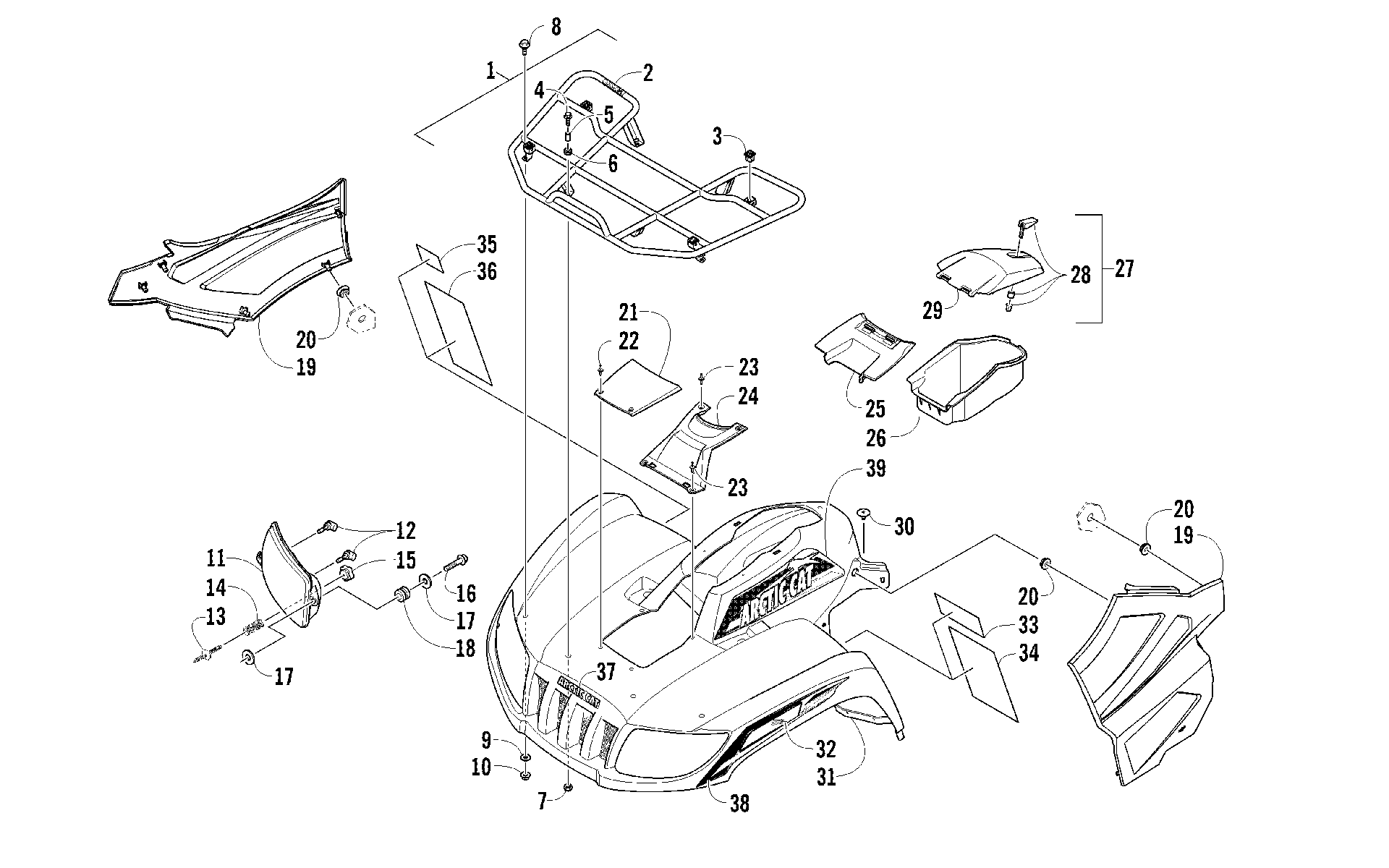 Передняя часть RACK, BODY PANEL, AND HEADLIGHT ASSEMBLIES [94852]