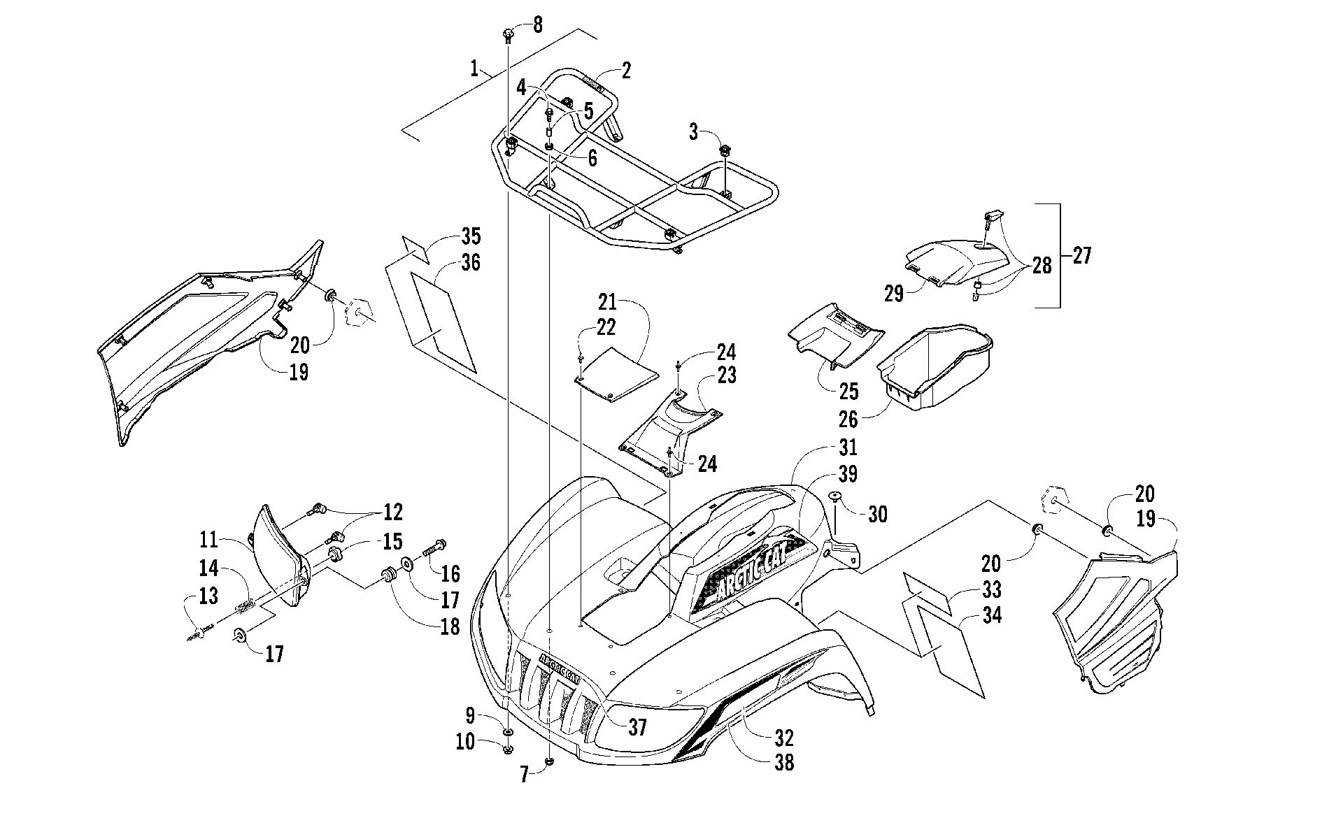 Передняя часть RACK, BODY PANEL, AND HEADLIGHT ASSEMBLIES [96307]