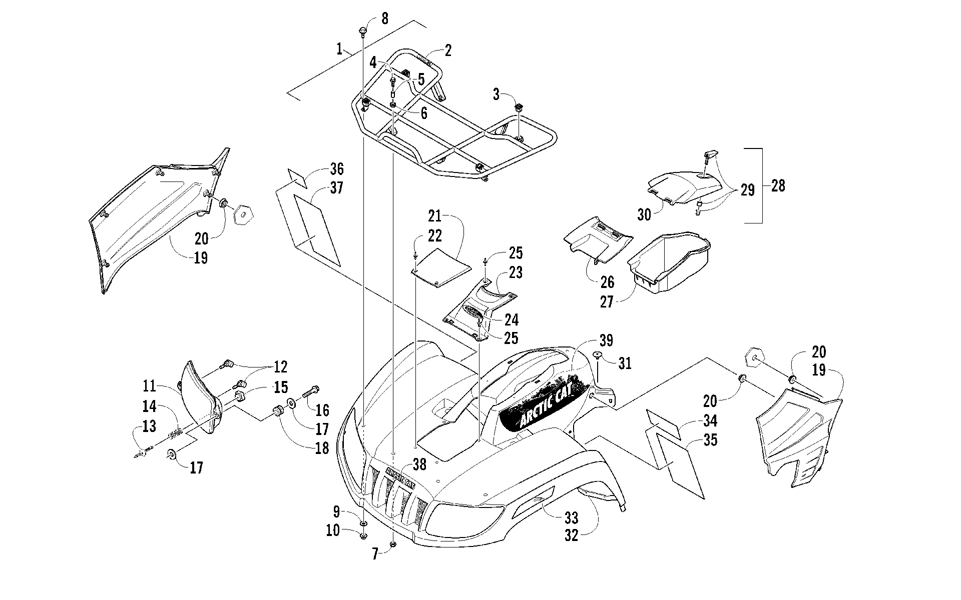 Передняя часть RACK, BODY PANEL, AND HEADLIGHT ASSEMBLIES [93204]