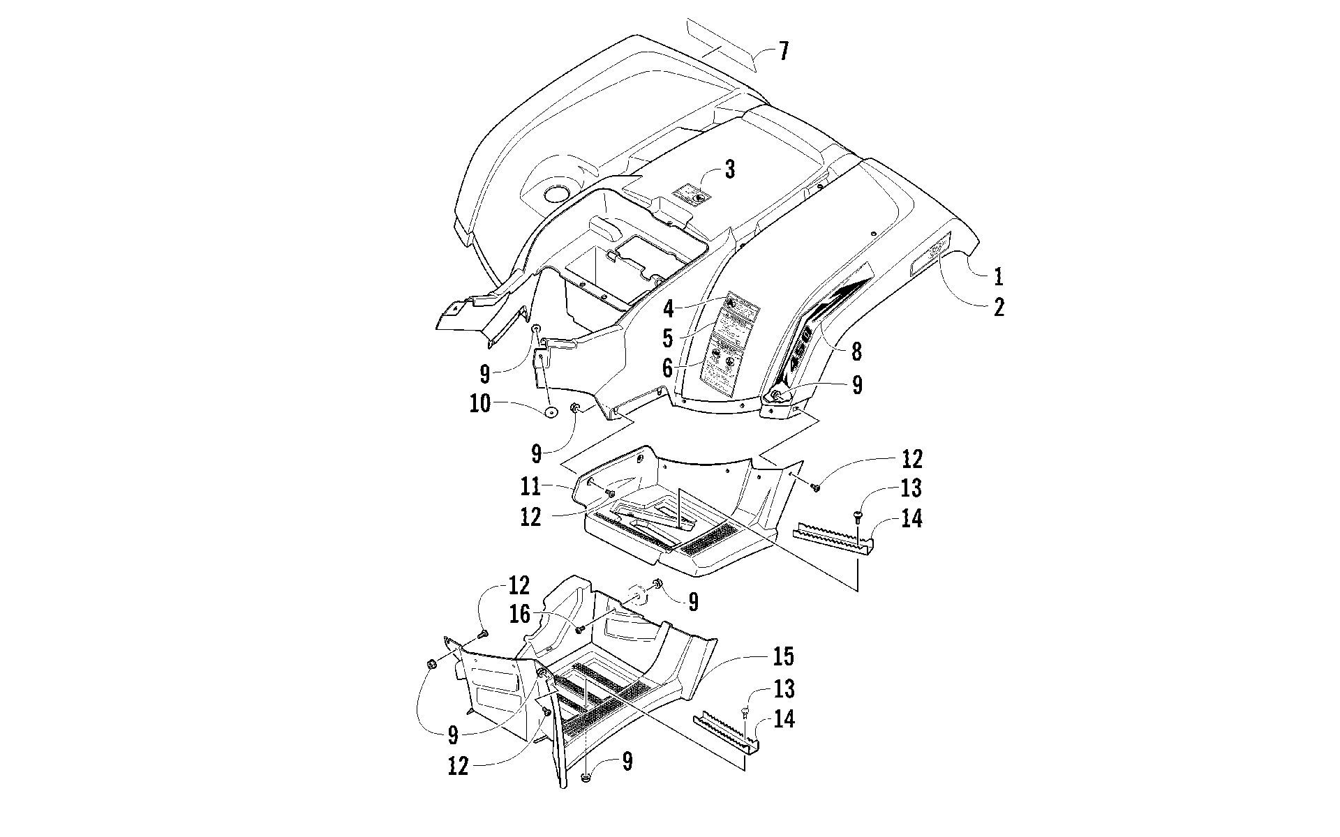 задний кузов панель и FOOTWELL ASSEMBLIES [94853]