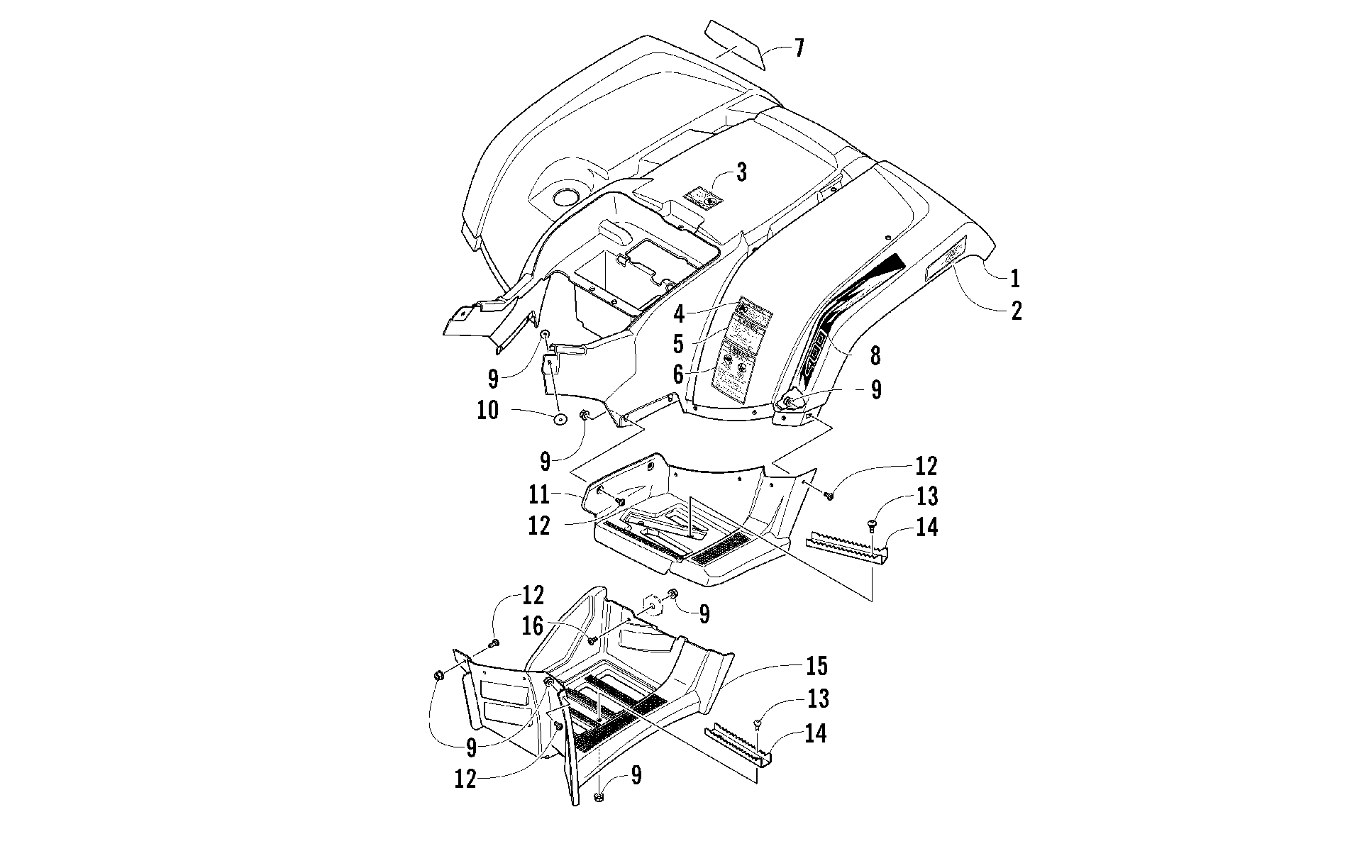 задний кузов панель и FOOTWELL ASSEMBLIES [96308]