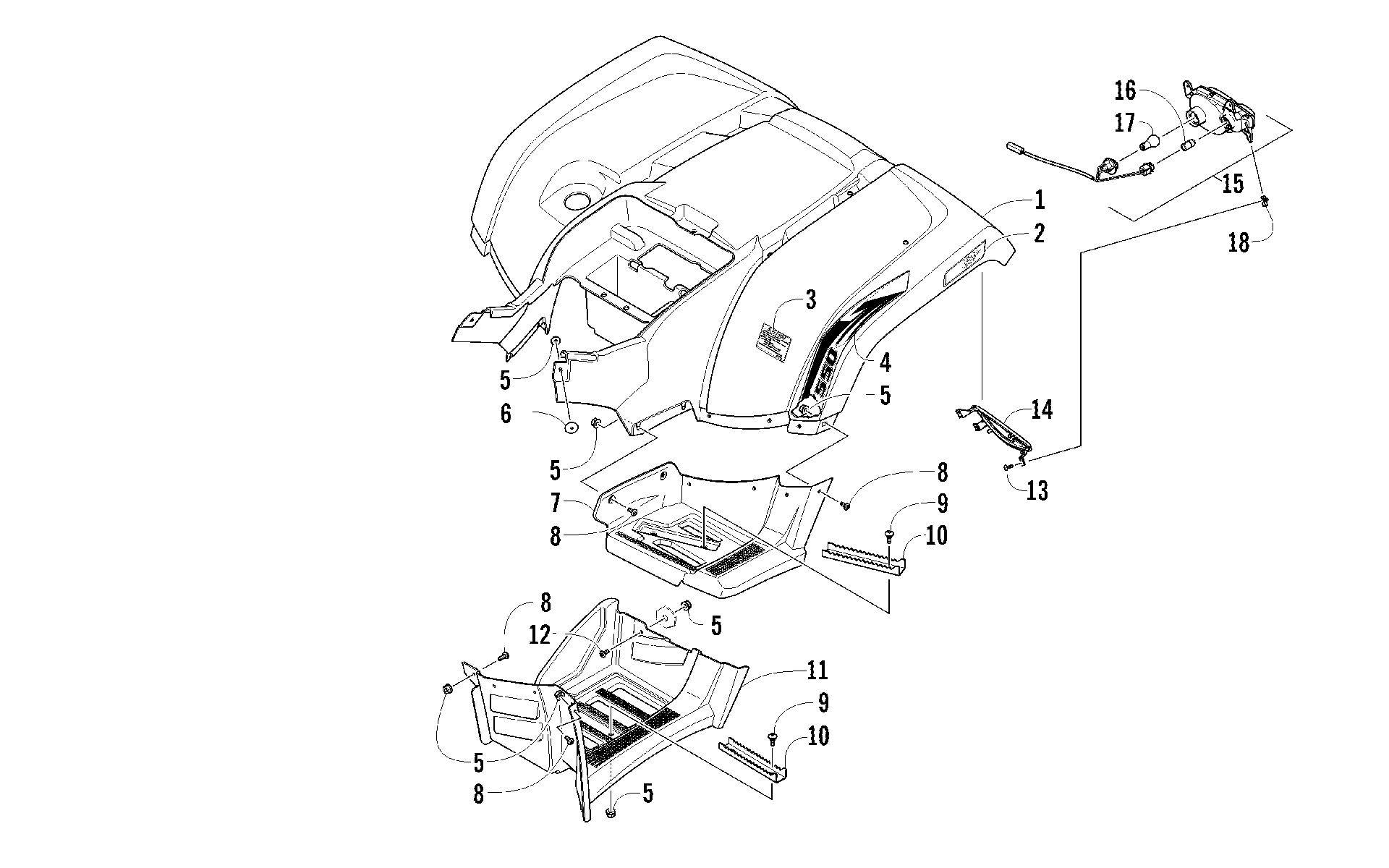 задний кузов PANEL, FOOTWELL, и TAILLIGHT ASSEMBLIES [95964]
