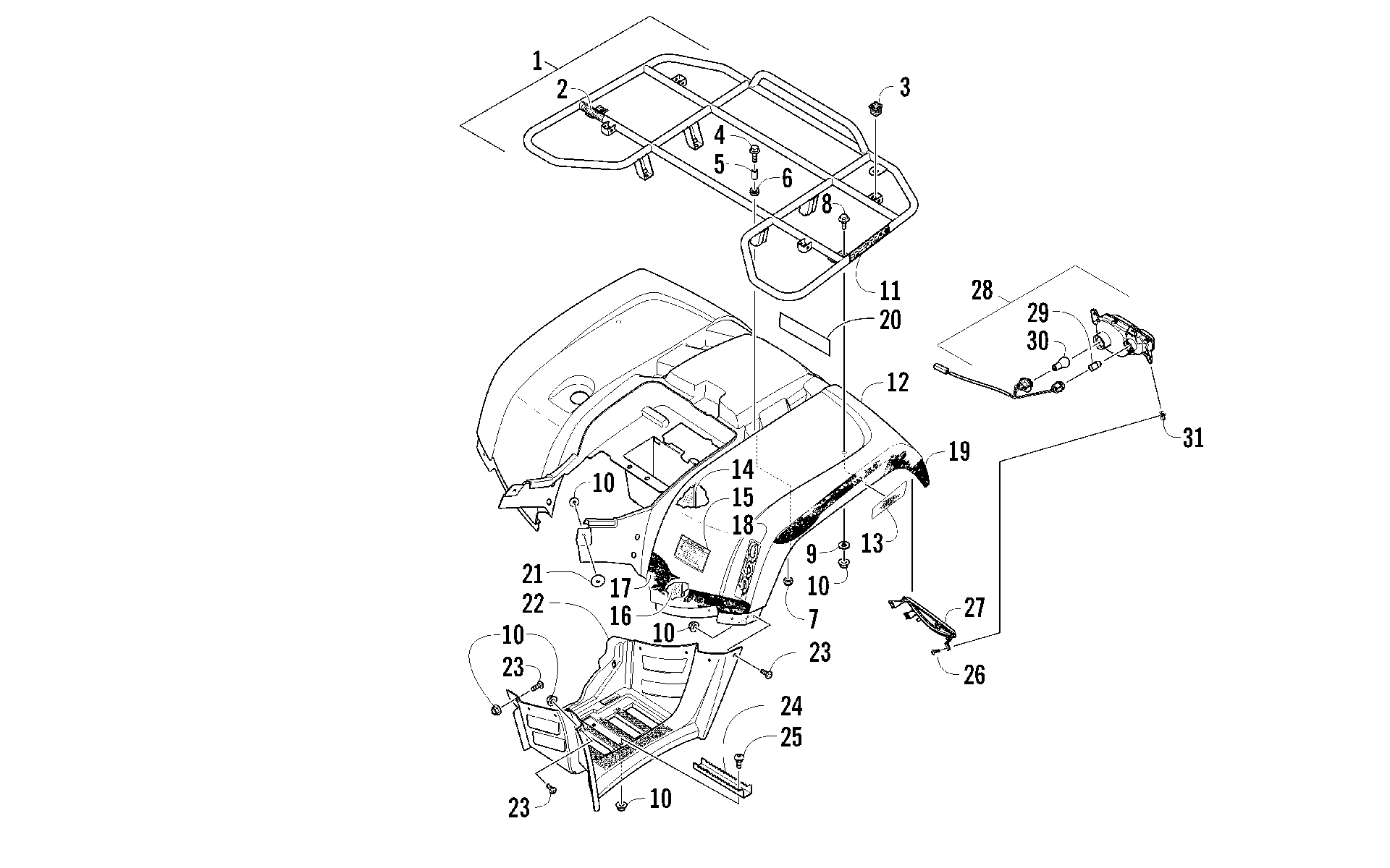 задний RACK, кузов PANEL, и FOOTWELL ASSEMBLIES [96106]