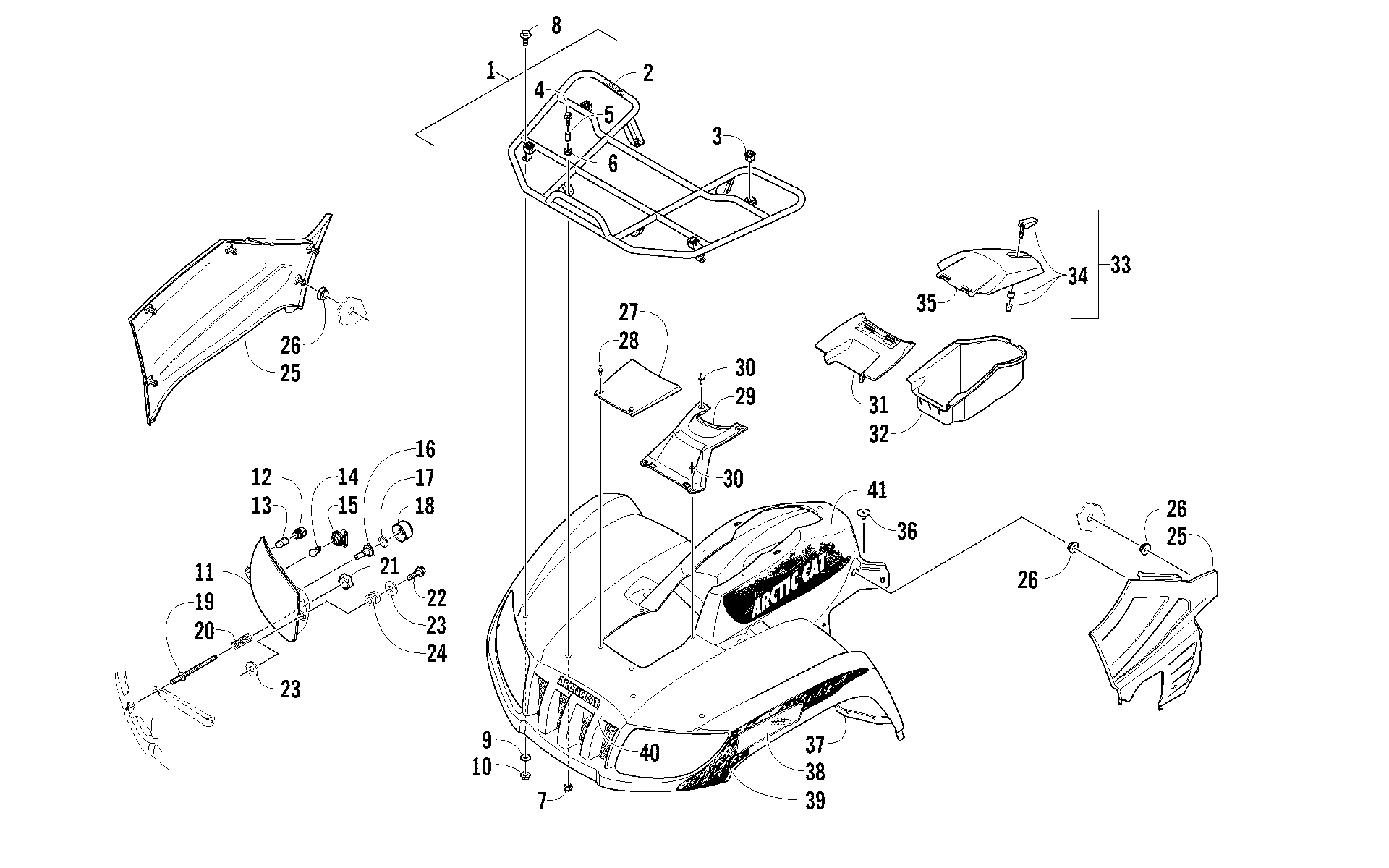 Передняя часть RACK, BODY PANEL, AND HEADLIGHT ASSEMBLIES [96124]