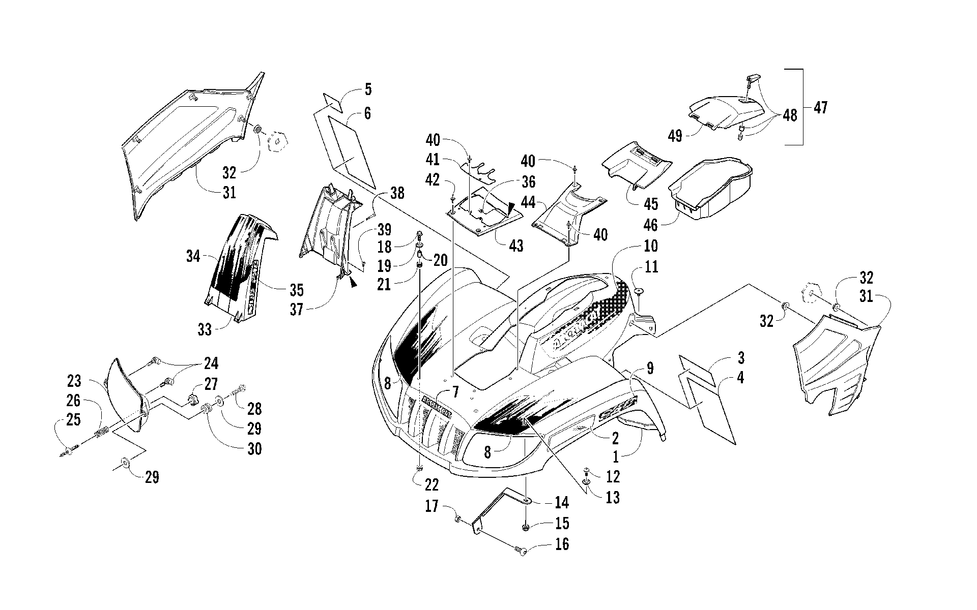 Передняя часть BODY PANEL AND HEADLIGHT ASSEMBLIES [93390]