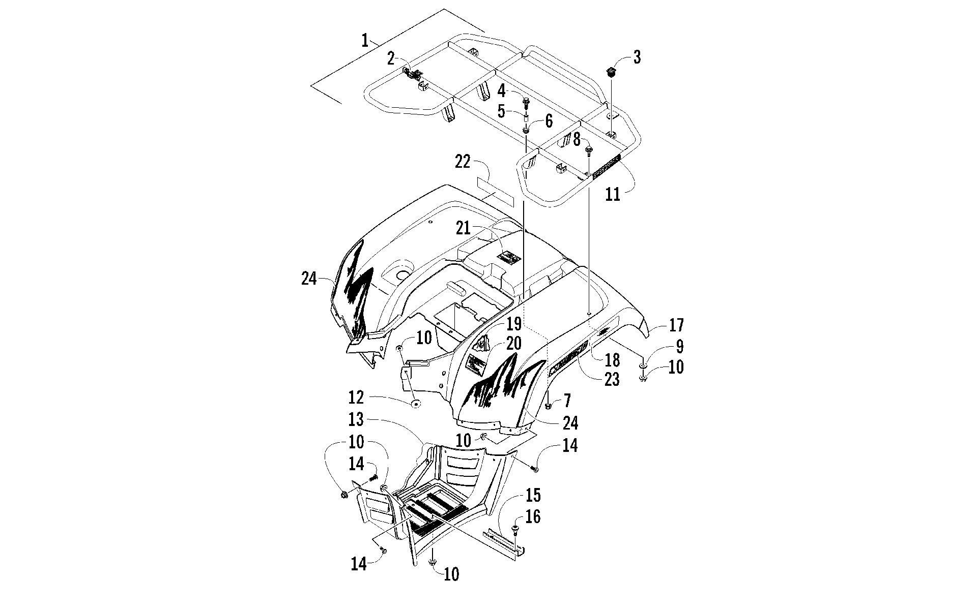 задний RACK, кузов PANEL, и FOOTWELL ASSEMBLIES [93878]