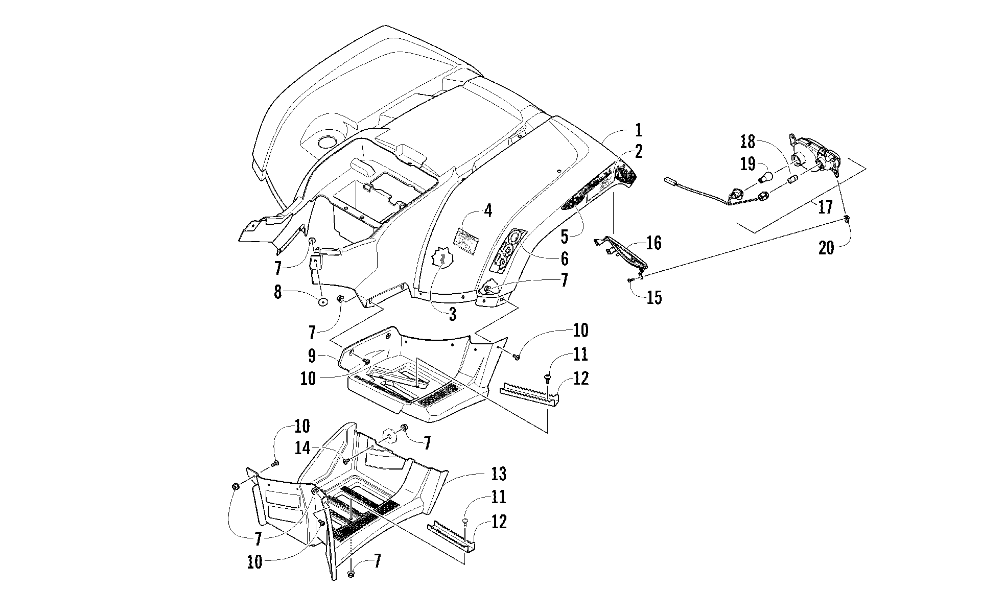 задний кузов PANEL, FOOTWELL, и TAILLIGHT ASSEMBLIES [96125]