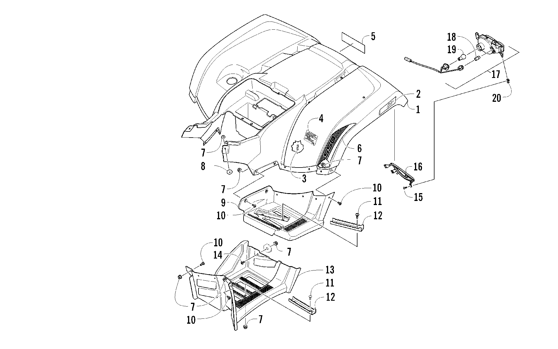 задний кузов PANEL, FOOTWELL, и TAILLIGHT ASSEMBLIES [96135]