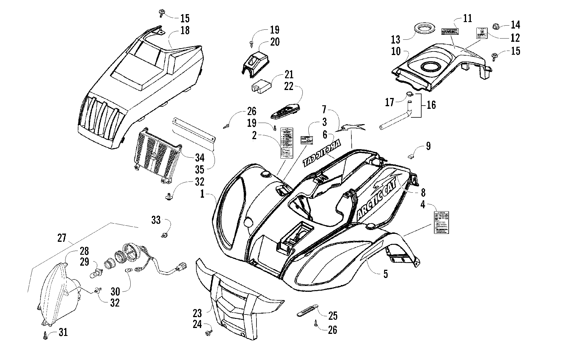 Передняя часть BODY PANEL AND HEADLIGHT ASSEMBLIES [92793]