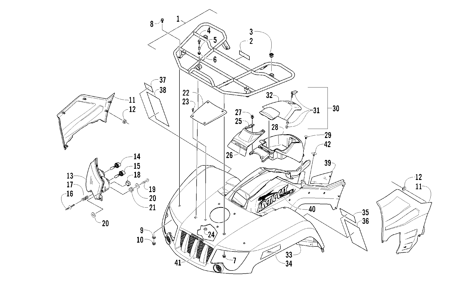 Передняя часть RACK, BODY PANEL, AND HEADLIGHT ASSEMBLIES [92633]