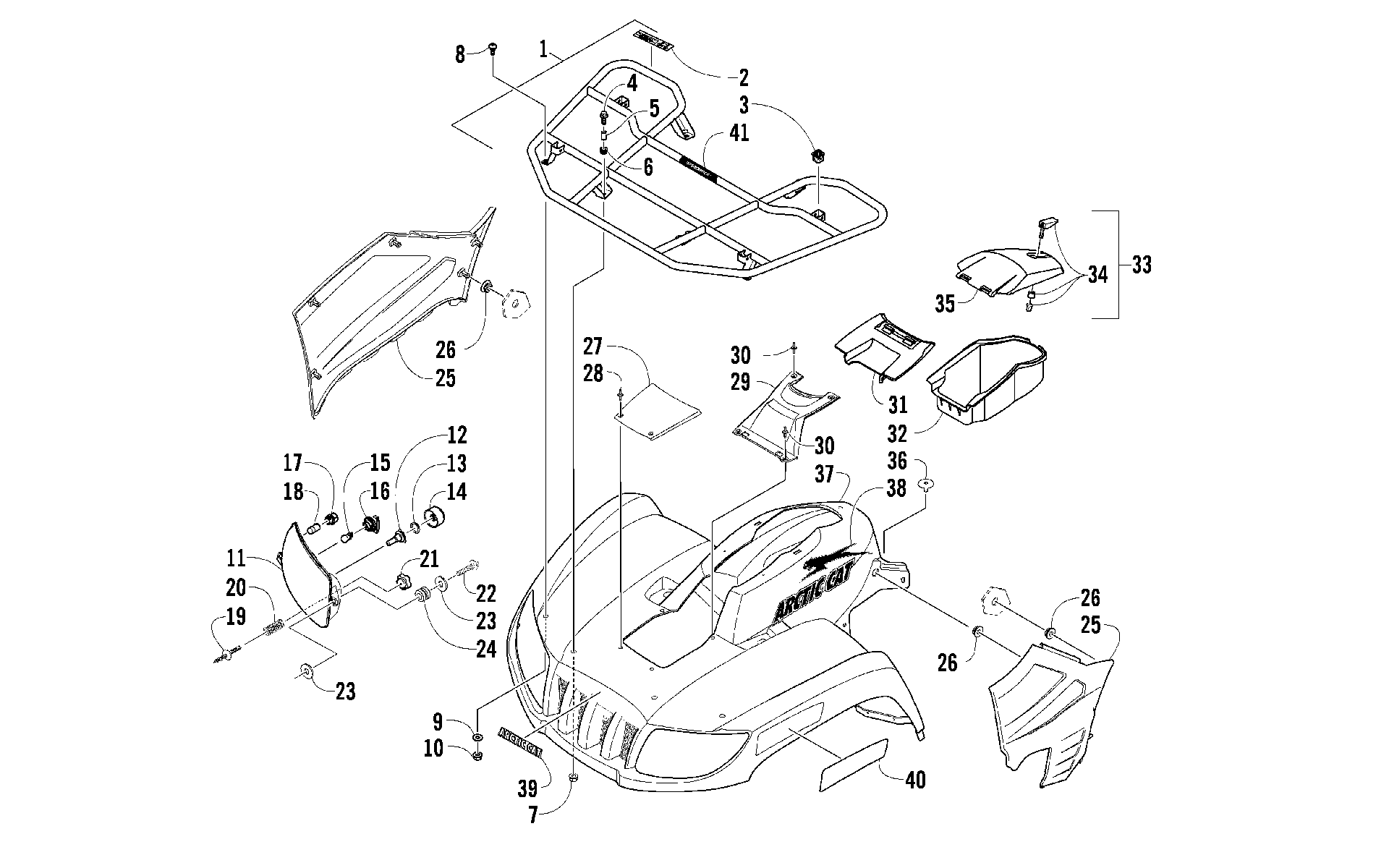 Передняя часть RACK, BODY PANEL, AND HEADLIGHT ASSEMBLIES [96450]