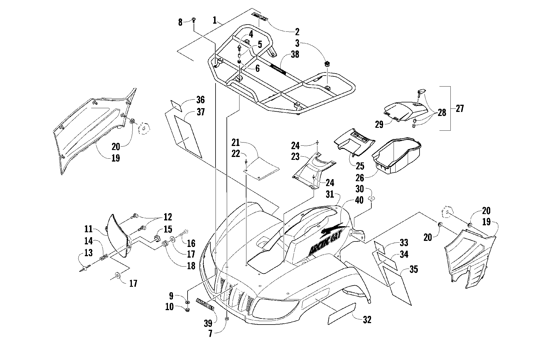 Передняя часть RACK, BODY PANEL, AND HEADLIGHT ASSEMBLIES [89211]