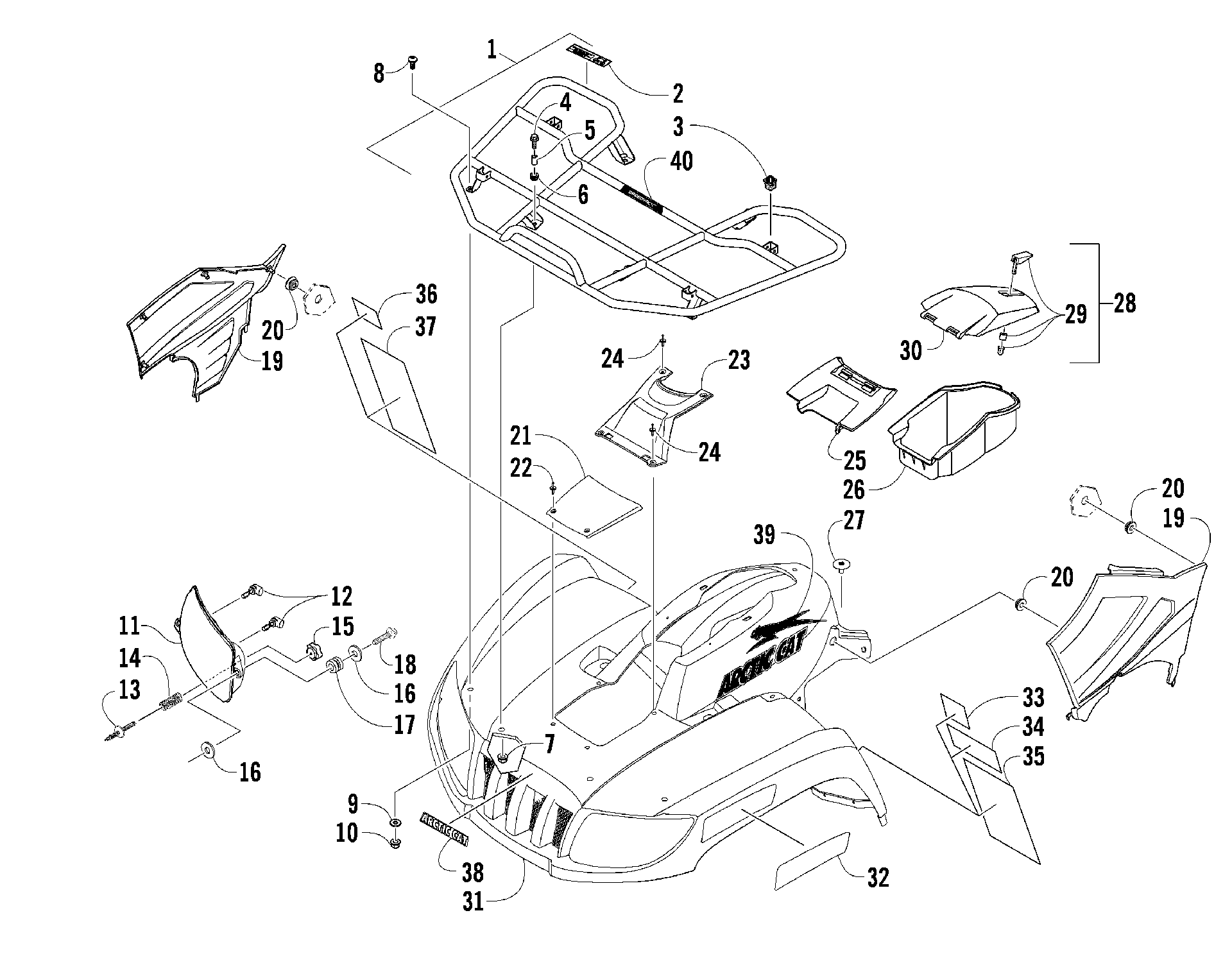 Передняя часть RACK, BODY PANEL, AND HEADLIGHT ASSEMBLIES [89036]