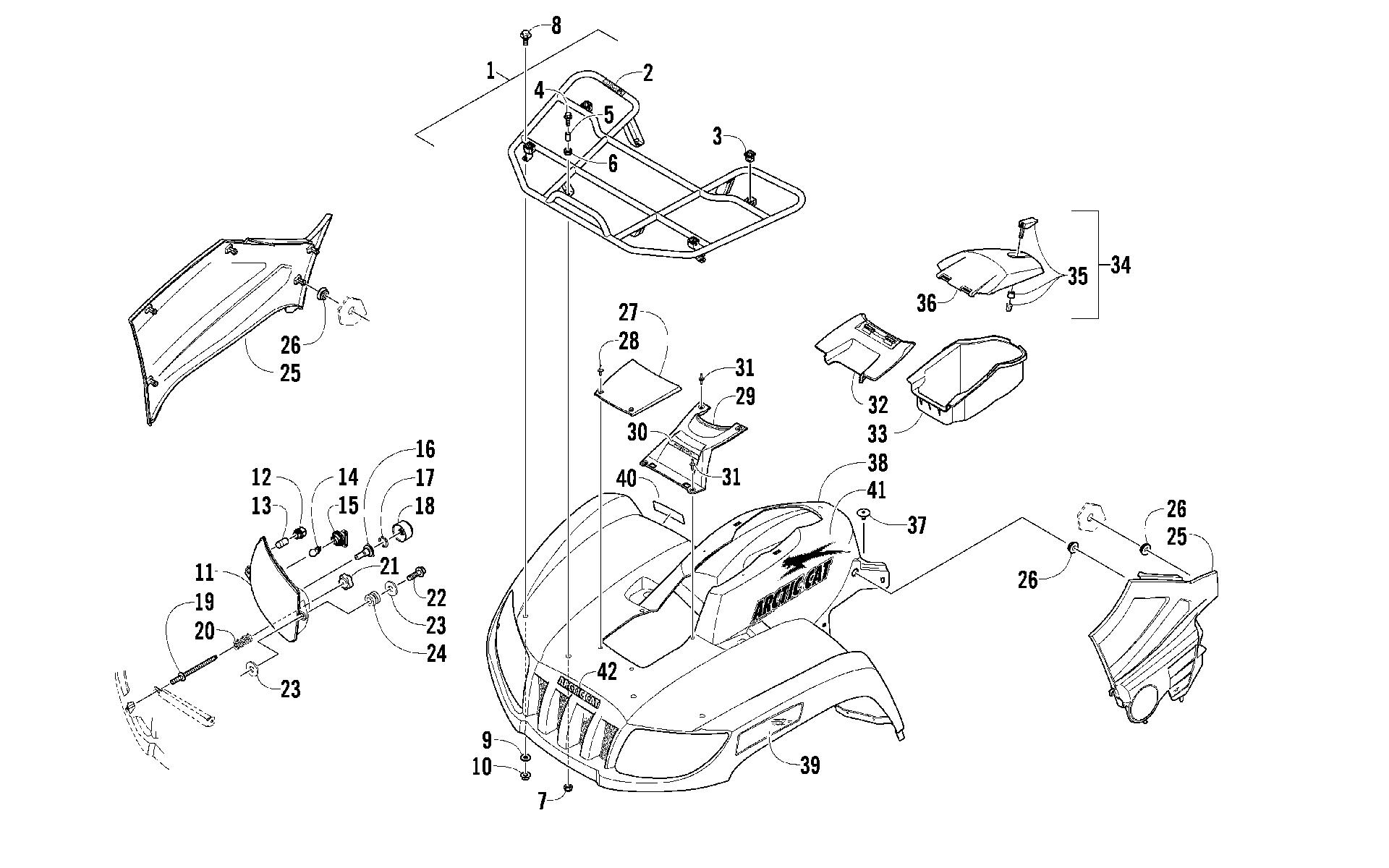 Передняя часть RACK, BODY PANEL, AND HEADLIGHT ASSEMBLIES [96243]