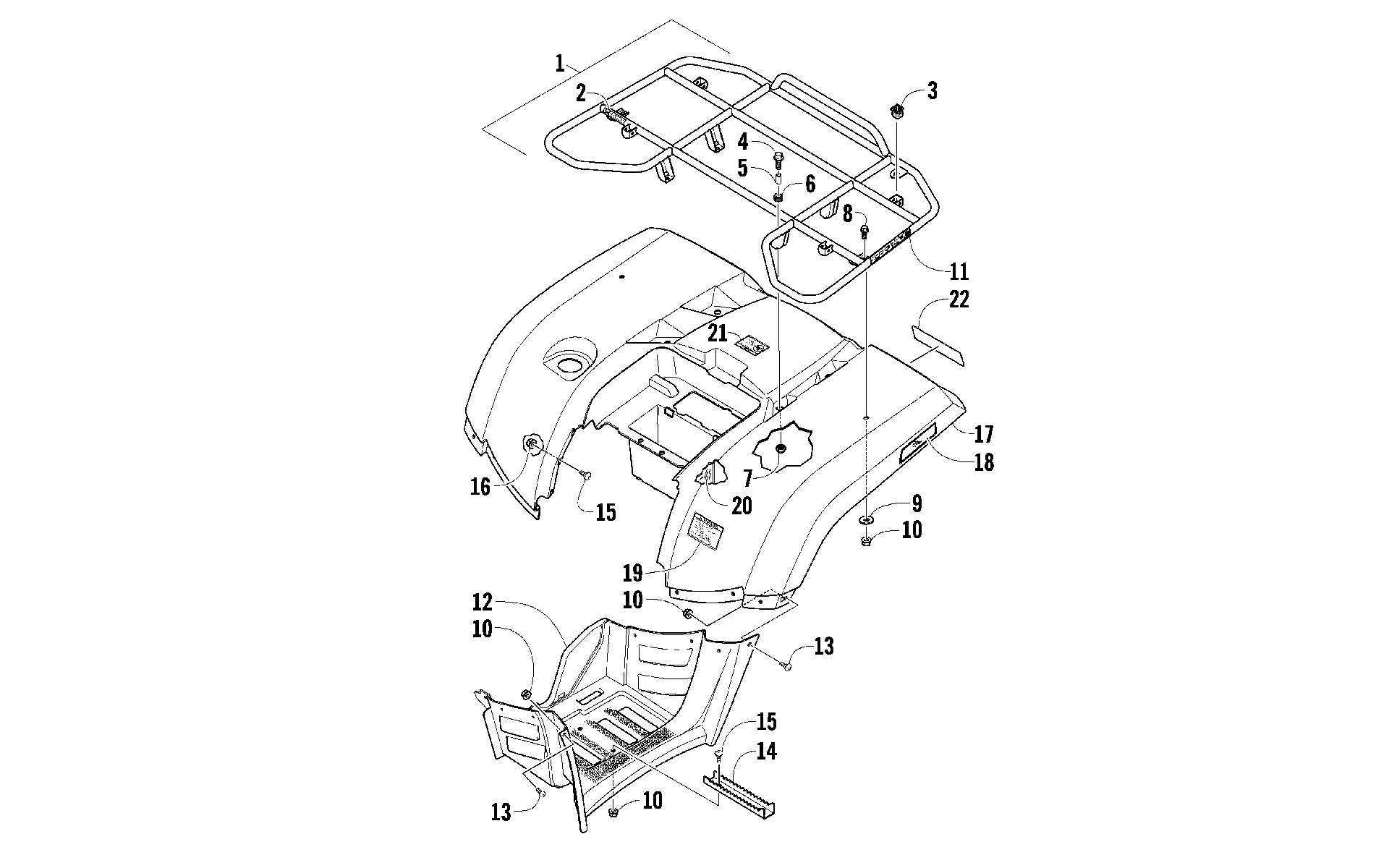 задний RACK, кузов PANEL, и FOOTWELL ASSEMBLIES [92157]