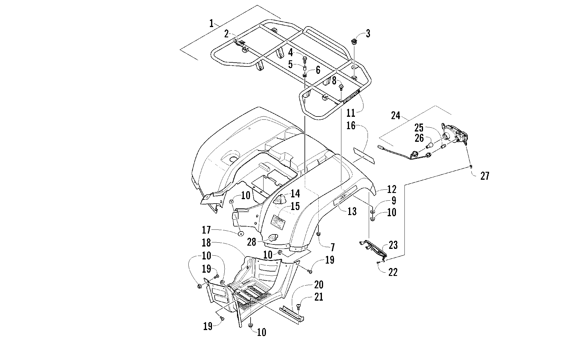 задний RACK, кузов PANEL, и FOOTWELL ASSEMBLIES [96261]