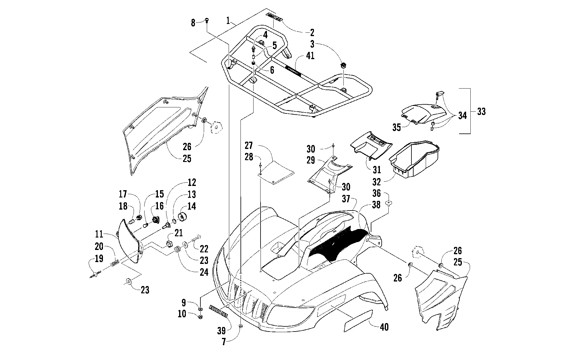 Передняя часть RACK, BODY PANEL, AND HEADLIGHT ASSEMBLIES [96455]