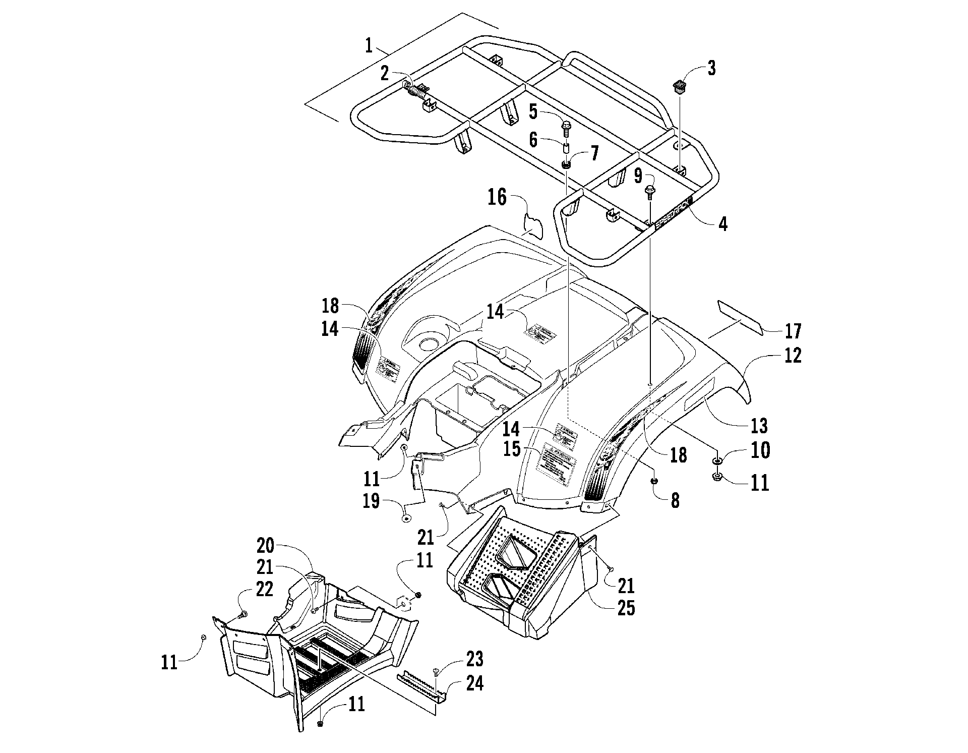 задний RACK, кузов PANEL, и FOOTWELL ASSEMBLIES [92365]