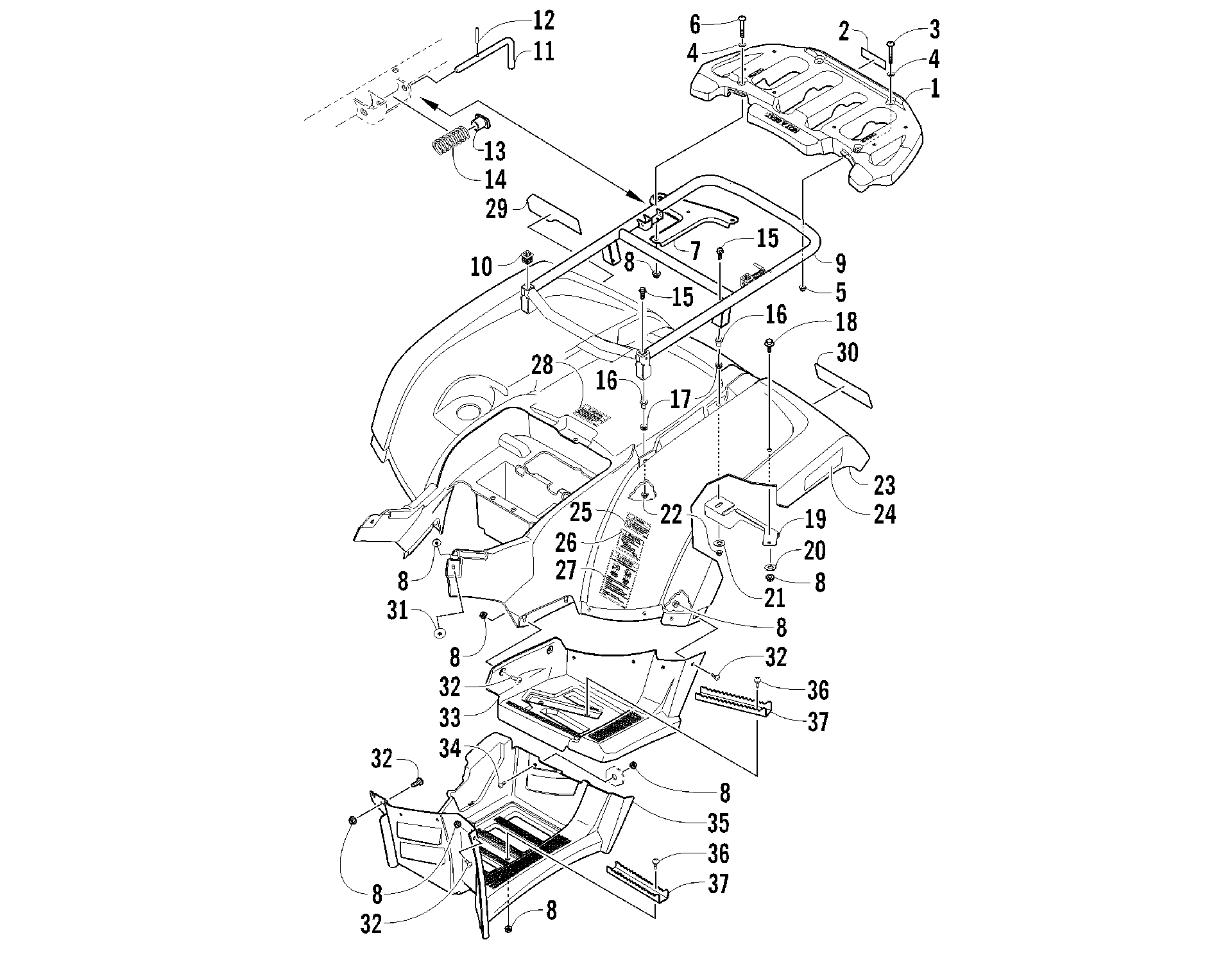 задний RACK, кузов PANEL, и FOOTWELL ASSEMBLIES [92656]