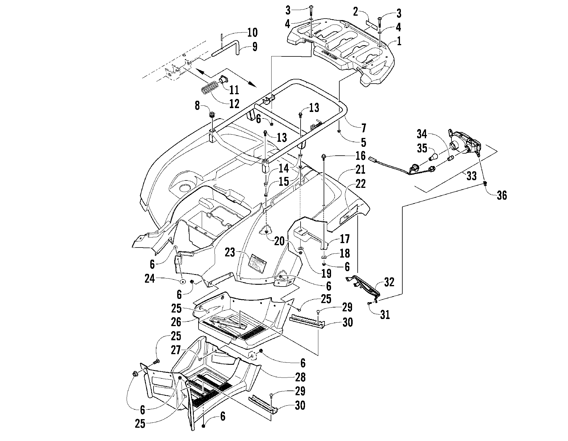 задний RACK, кузов PANEL, и FOOTWELL ASSEMBLIES [96244]