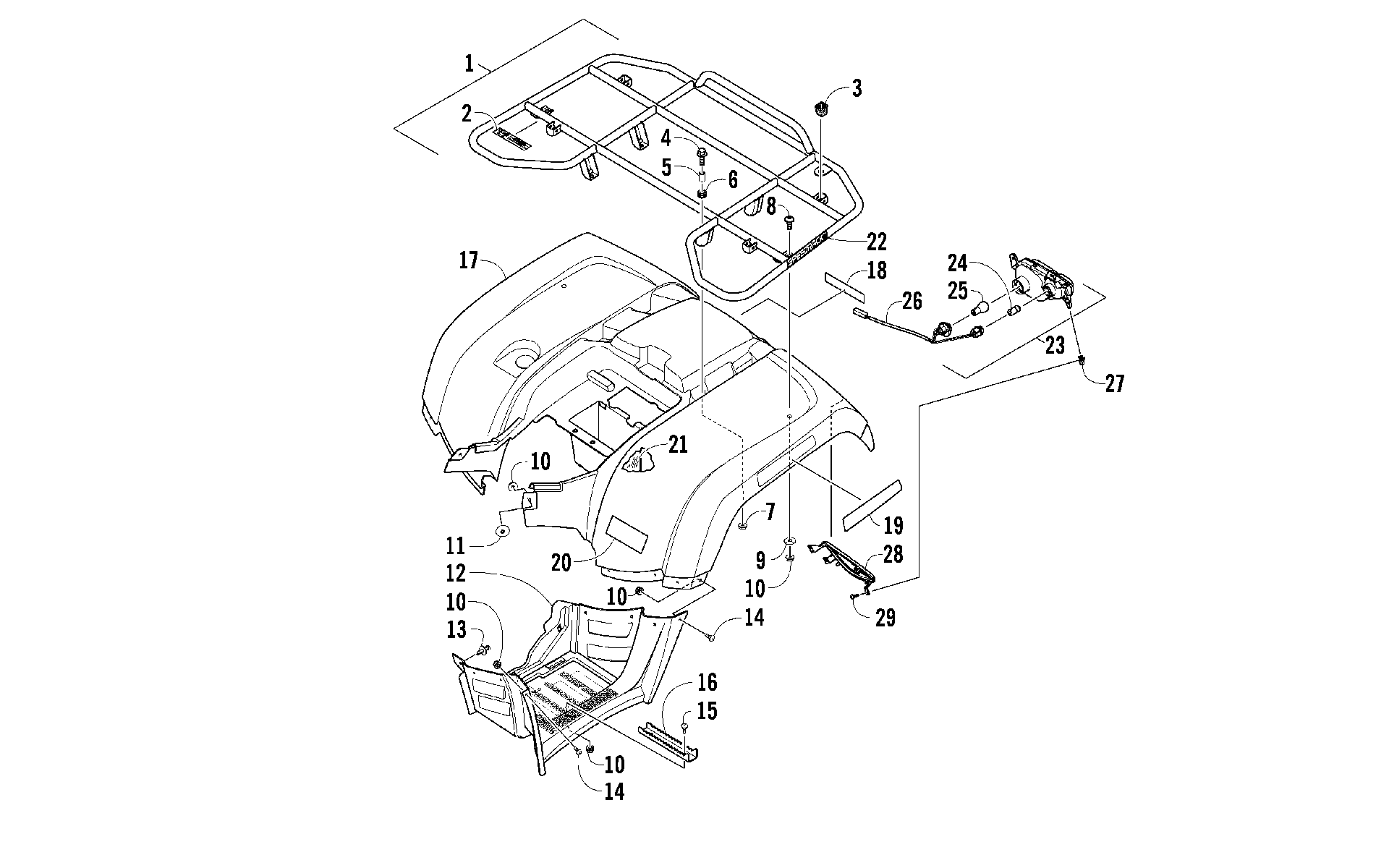 задний RACK, кузов PANEL, и FOOTWELL ASSEMBLIES [96456]