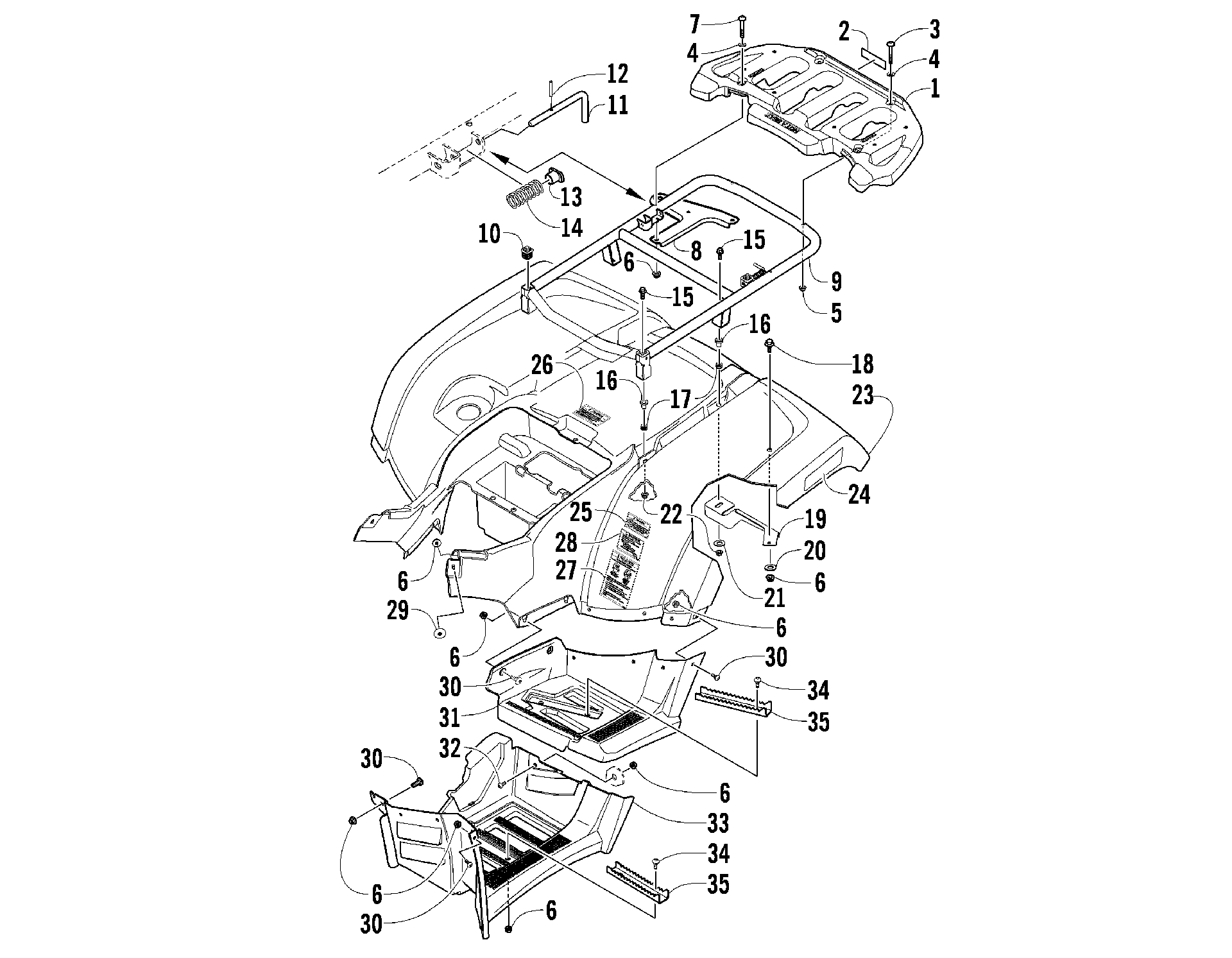 задний RACK, кузов PANEL, и FOOTWELL ASSEMBLIES [90999]