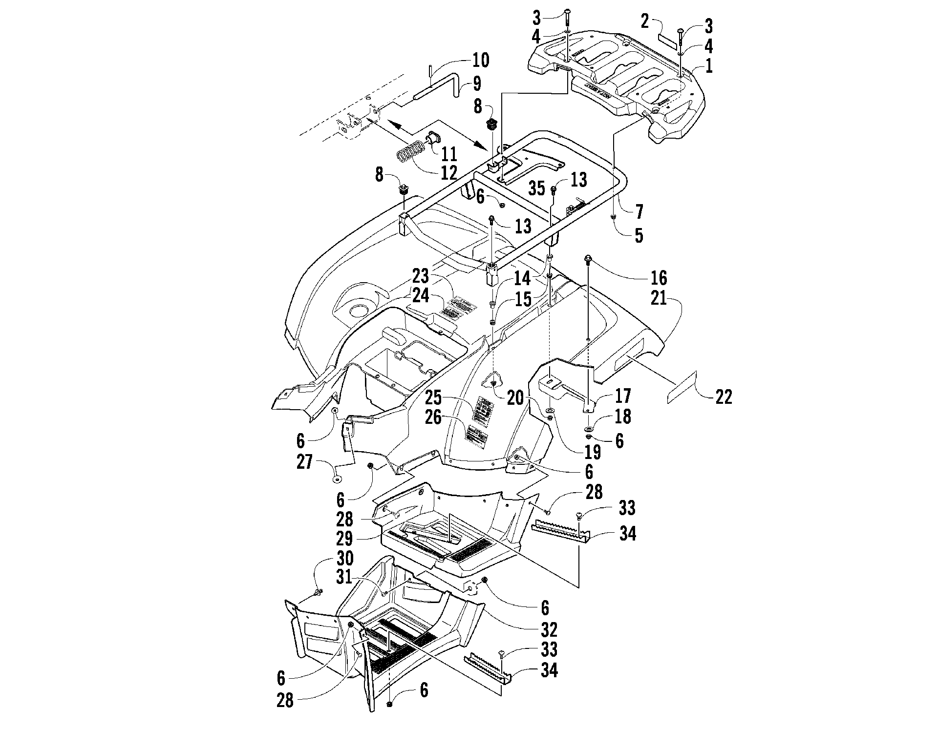 задний RACK, кузов PANEL, и FOOTWELL ASSEMBLIES [90359]