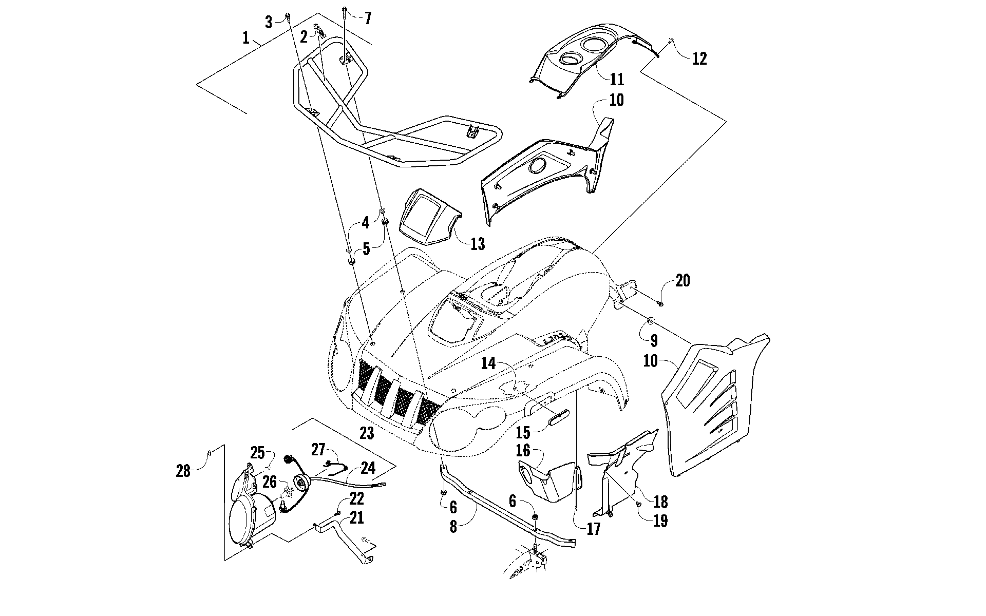 Передняя часть RACK AND HEADLIGHT ASSEMBLY [88960]