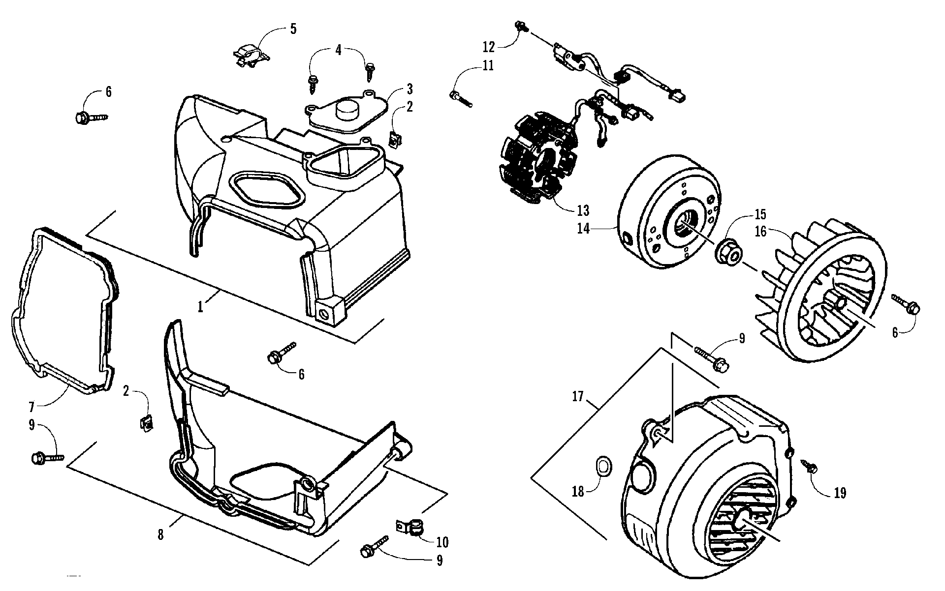 STATOR, FLYWHEEL, и двигатель SHROUD ASSEMBLIES [88677]