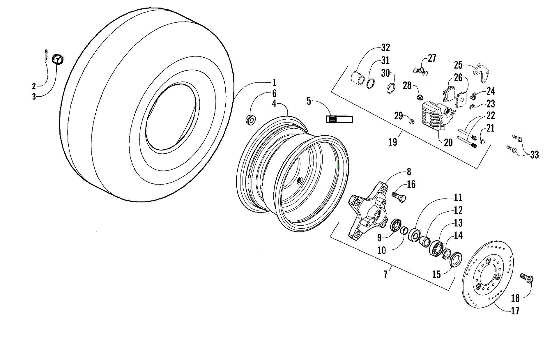 Передняя часть WHEELS AND BRAKE ASSEMBLY [300513]