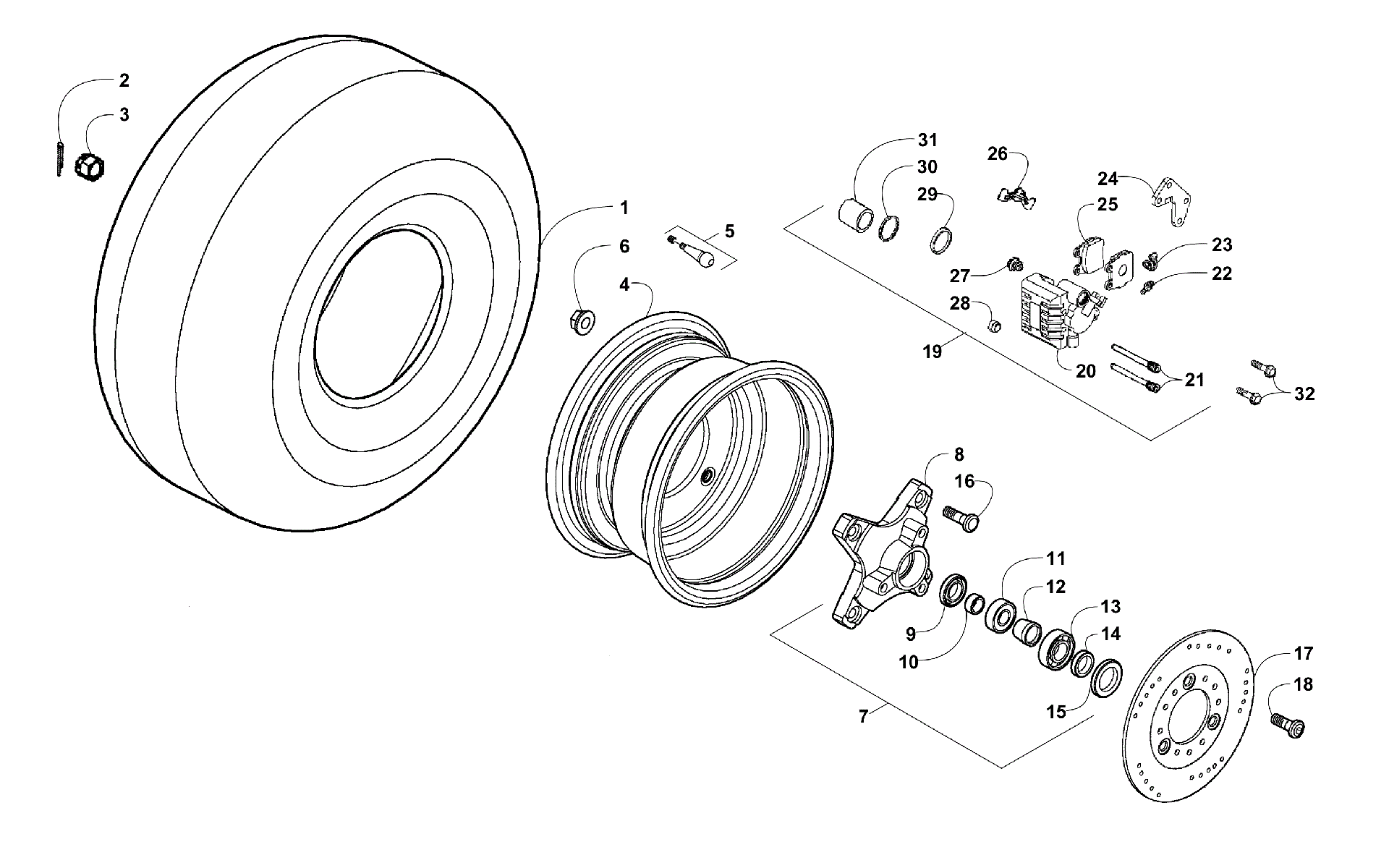 Передняя часть WHEELS AND BRAKE ASSEMBLY [301387]