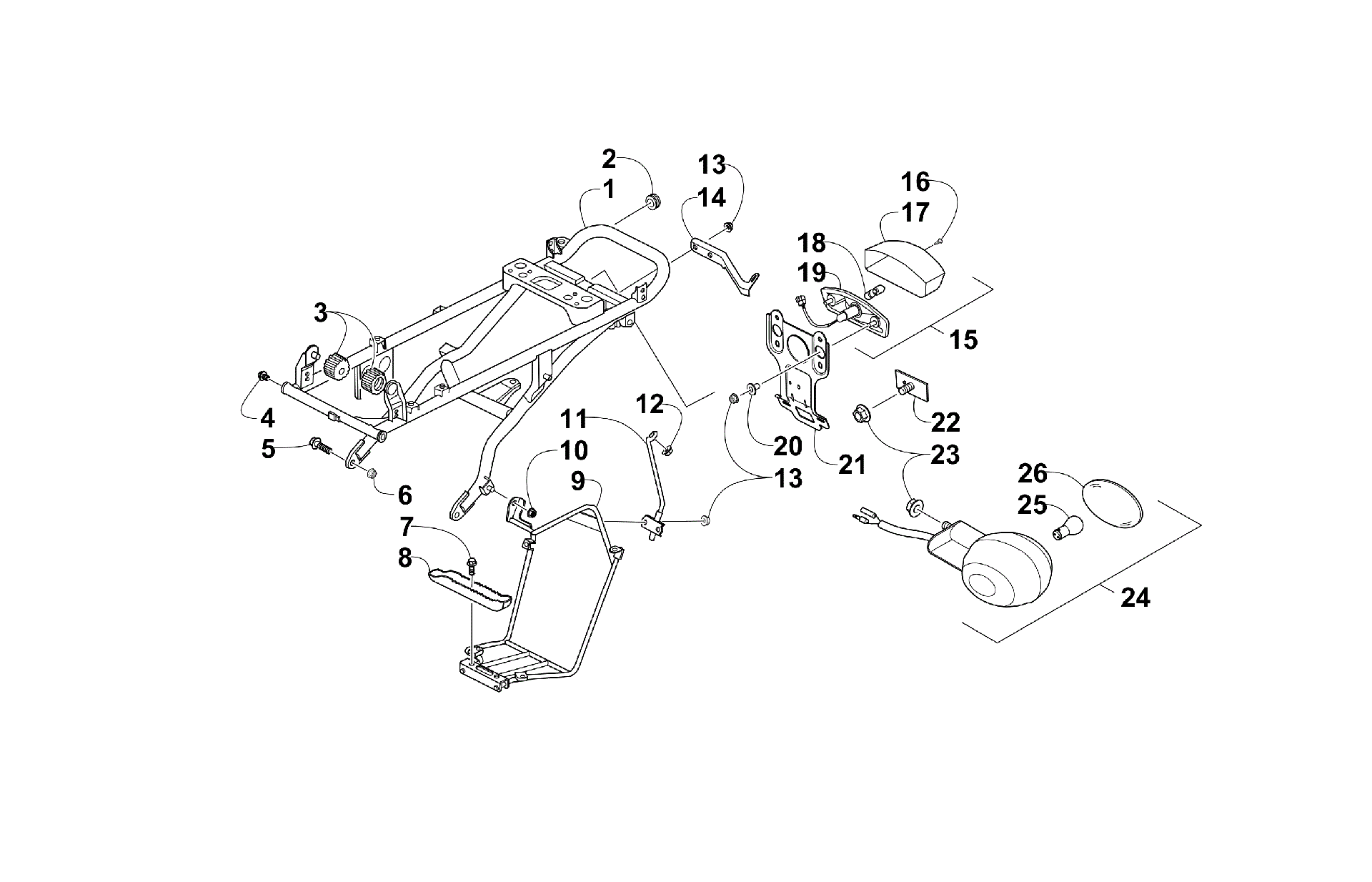задний FRAME, TAILLIGHT, и RELATED PARTS узел [96081]