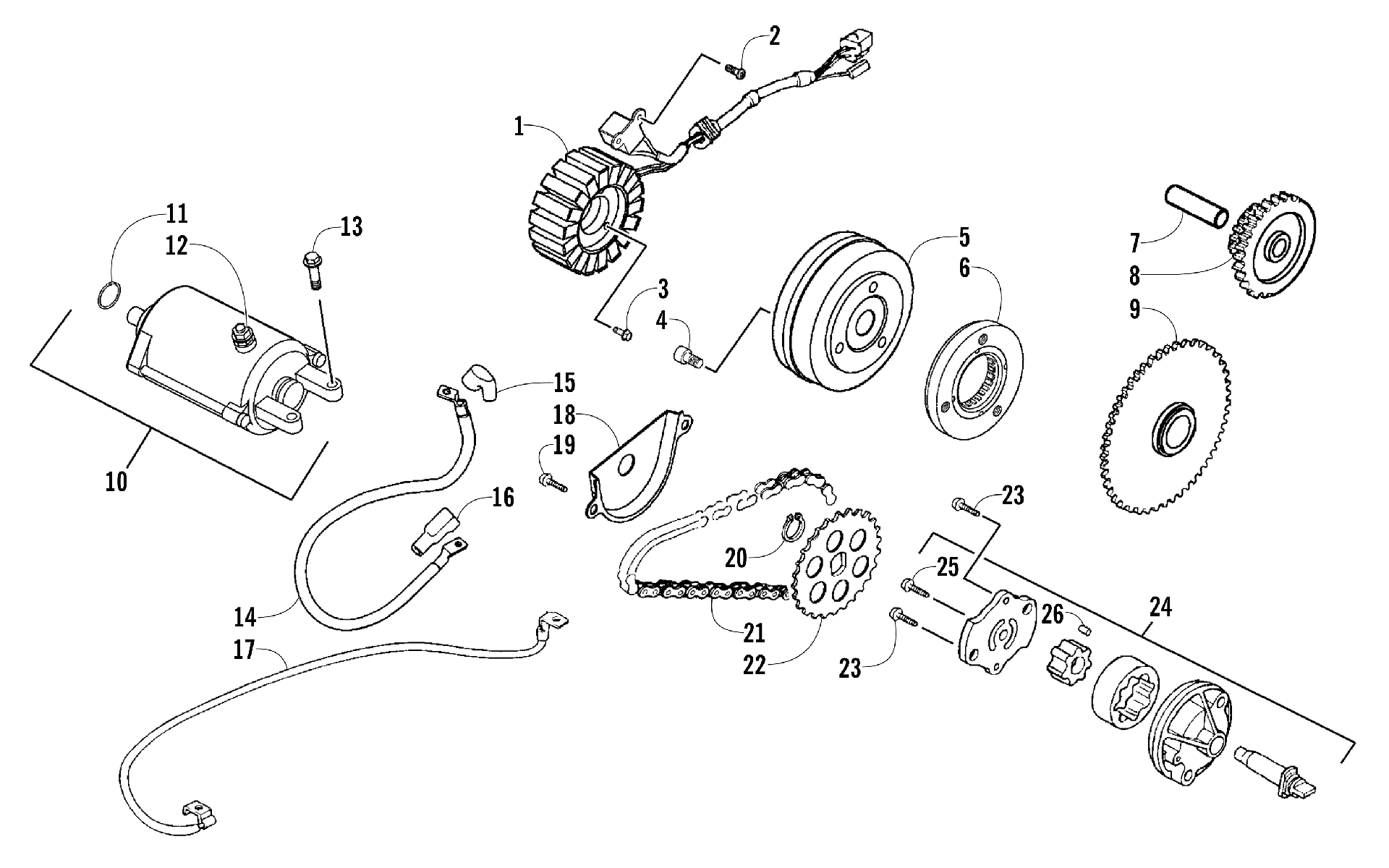 Стартер MOTOR, MAGNETO, AND OIL PUMP ASSEMBLY [90415]