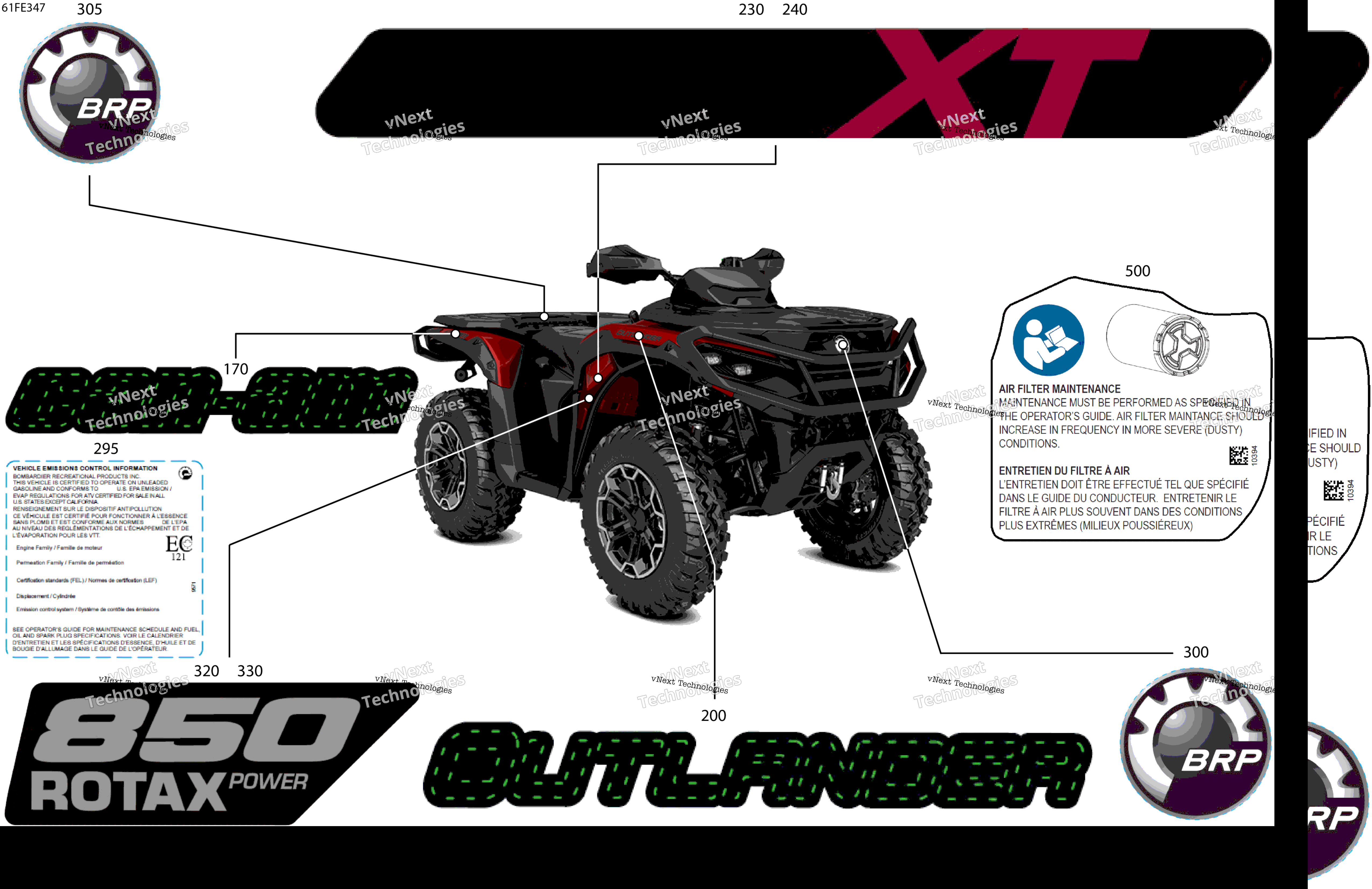 2025 OUTLANDER - 4X4 - XT - 850 - 4ESF - Fiery Red Metallic